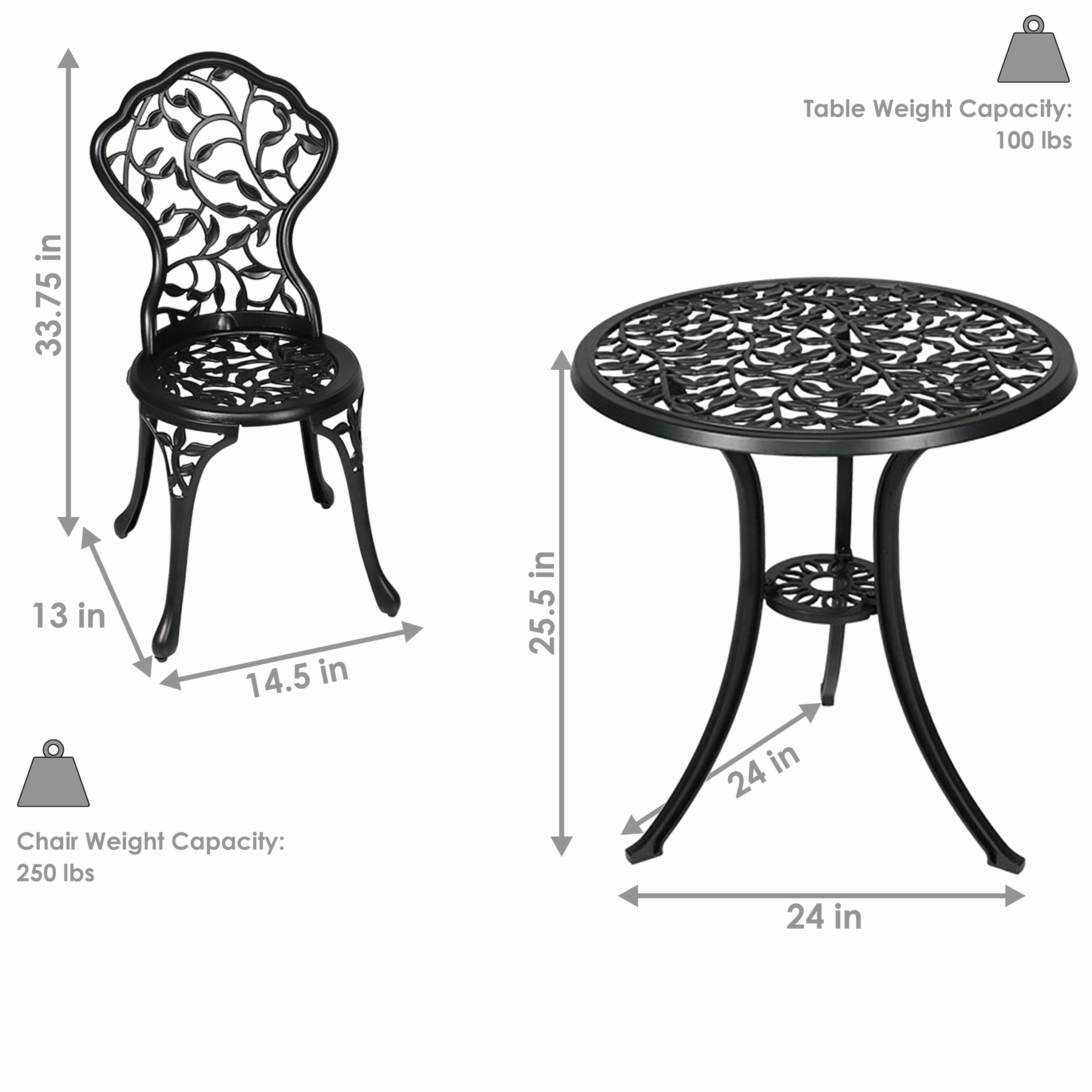 Sunnydaze 3-Piece Outdoor Cast Aluminum Patio Bistro Set
