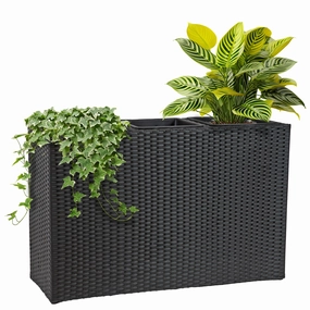 Sunnydaze 3-Section Wicker Planter Box - Black decorative outdoor planter box designs