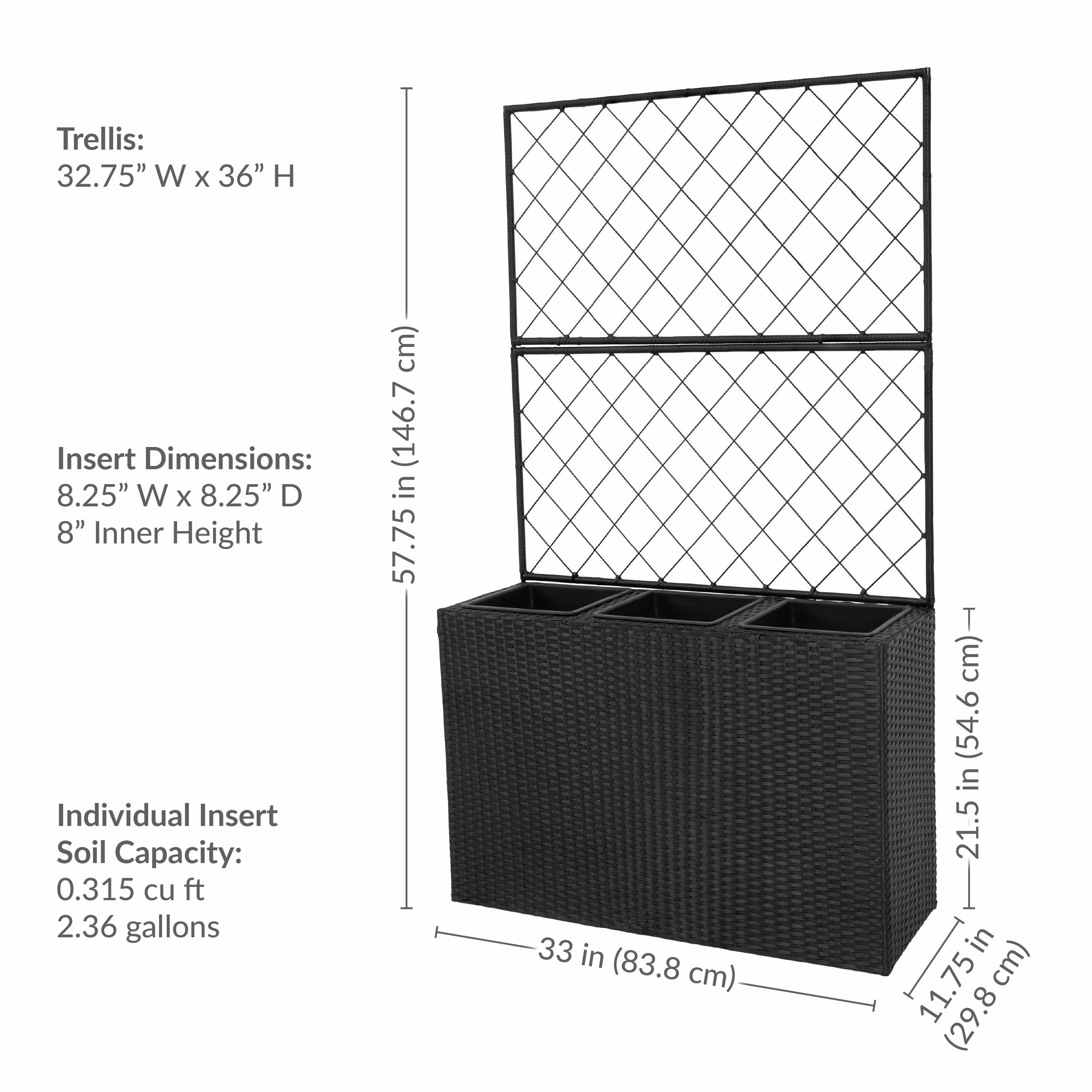 Sunnydaze 3-Section Wicker Planter Box - Black
