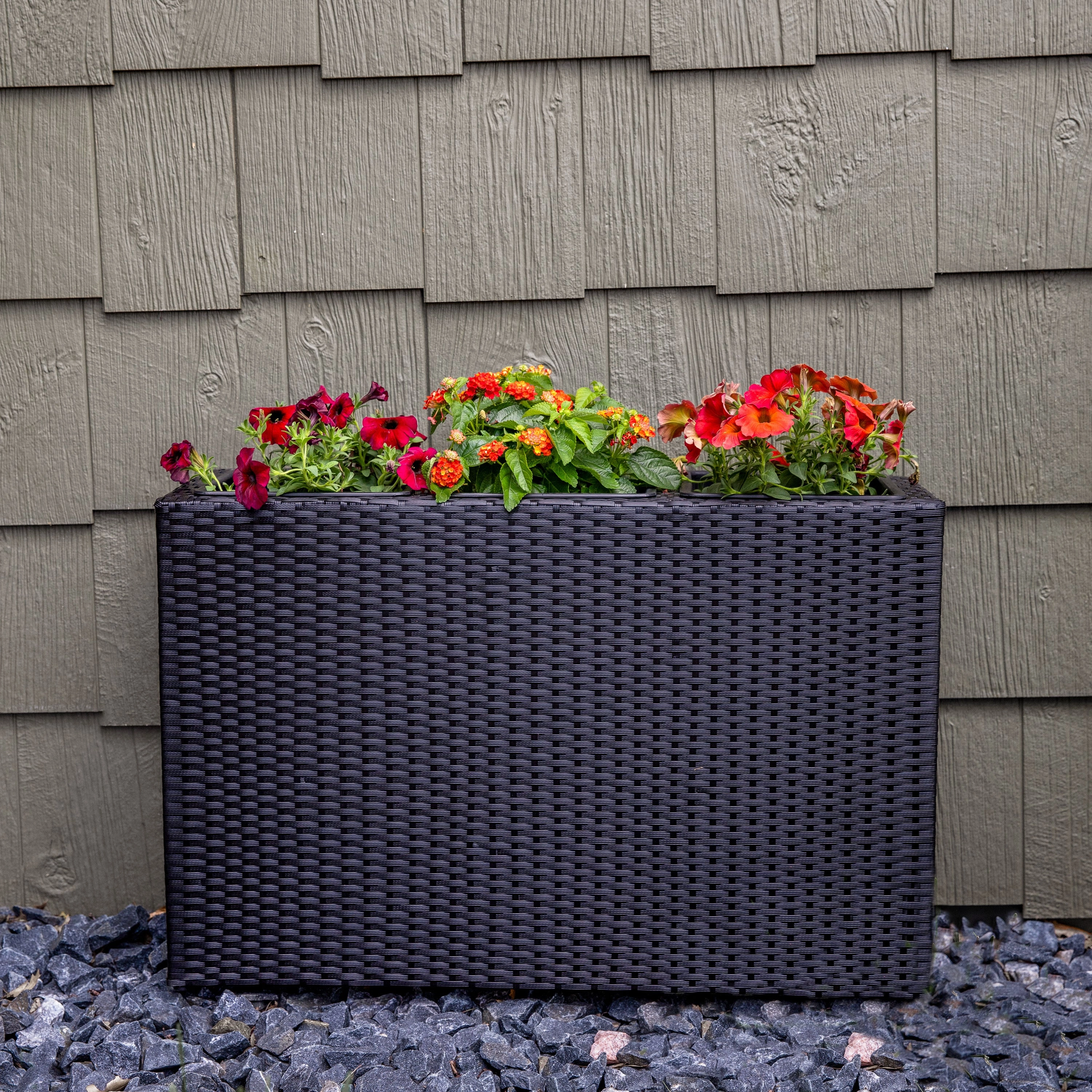 Sunnydaze 3-Section Wicker Planter Box - Black