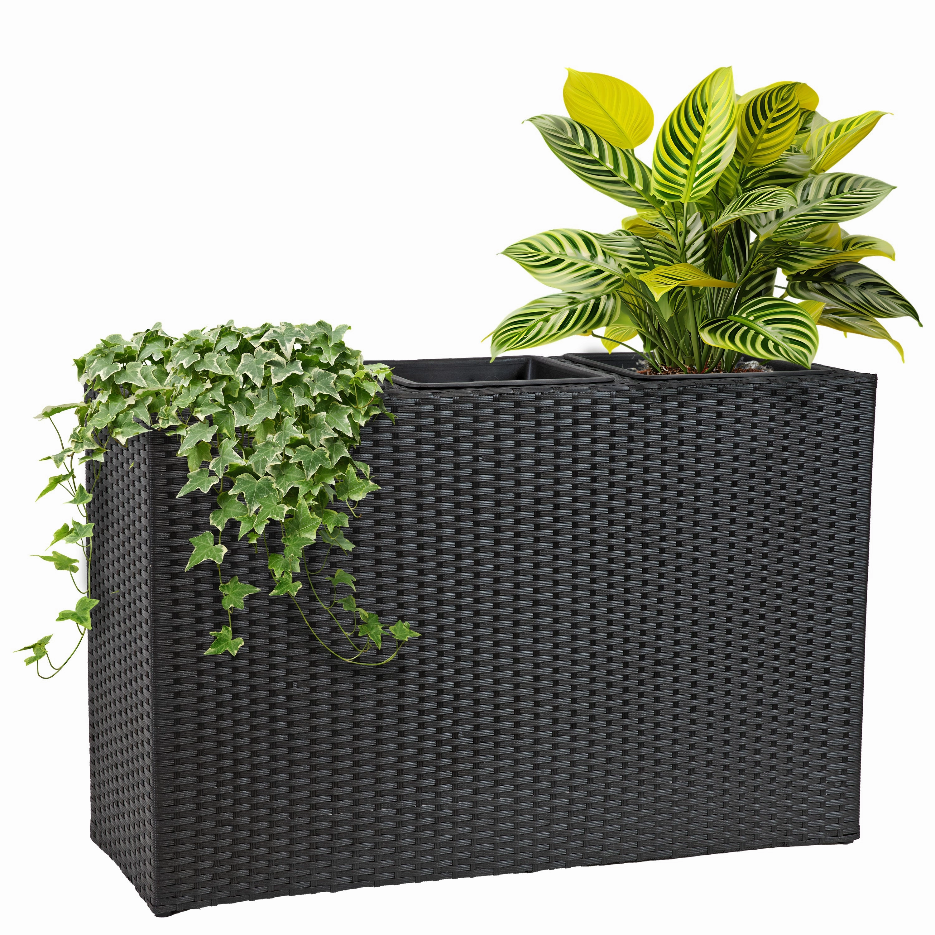 Sunnydaze 3-Section Wicker Planter Box - Black decorative outdoor planter box designs