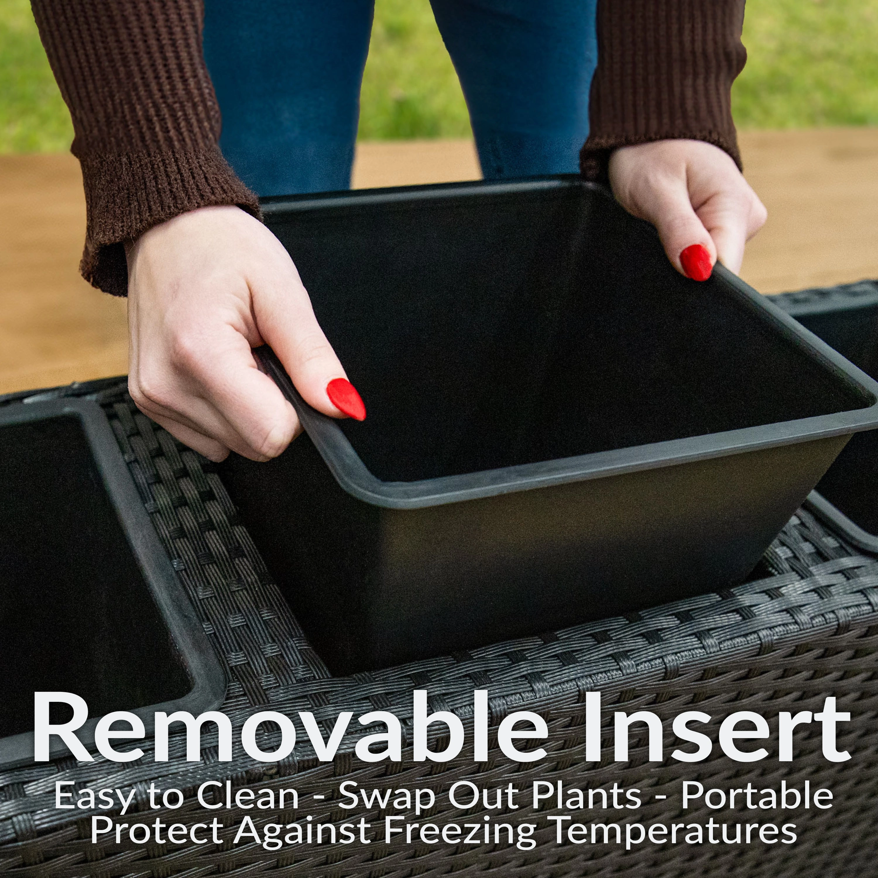 Sunnydaze 3-Section Wicker Raised Planter Box - Black
