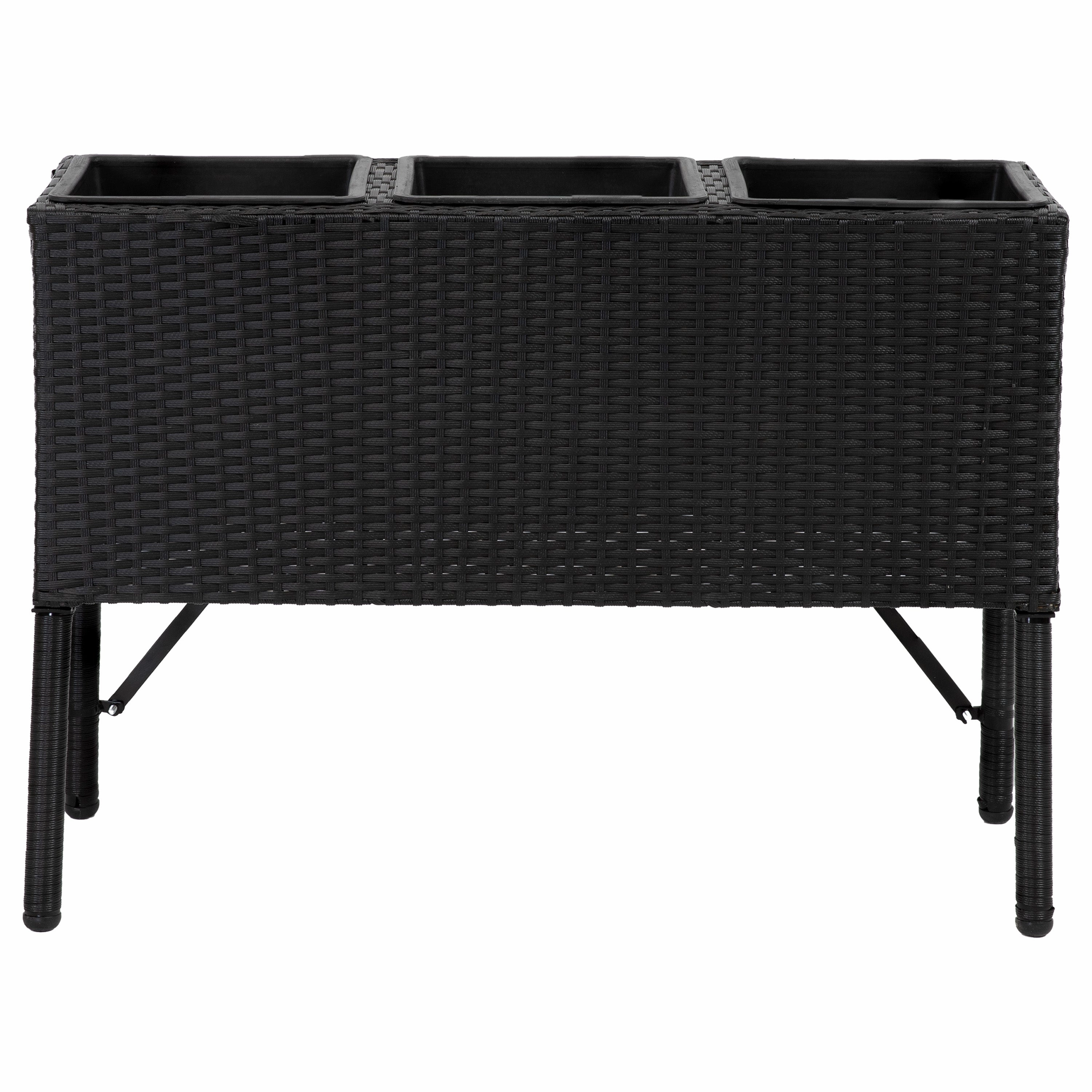 Sunnydaze 3-Section Wicker Raised Planter Box - Black