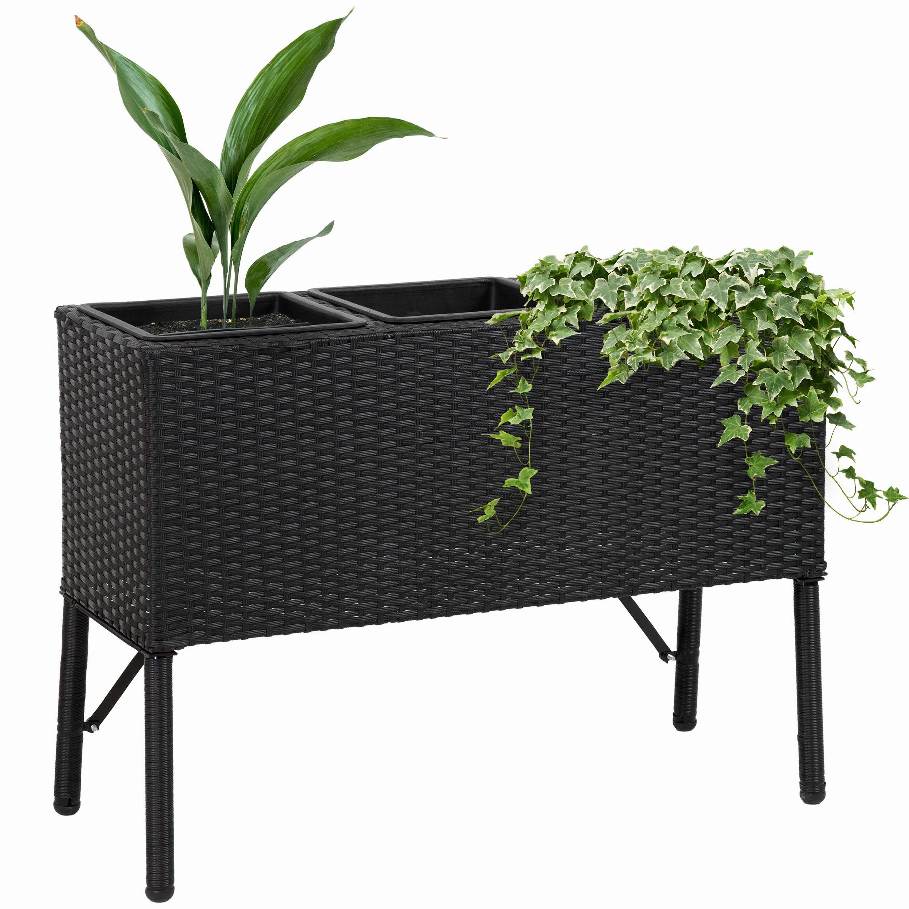 Sunnydaze 3-Section Wicker Raised Planter Box - Black decorative outdoor planter box designs