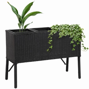 Sunnydaze 3-Section Wicker Raised Planter Box - Black decorative outdoor planter box designs