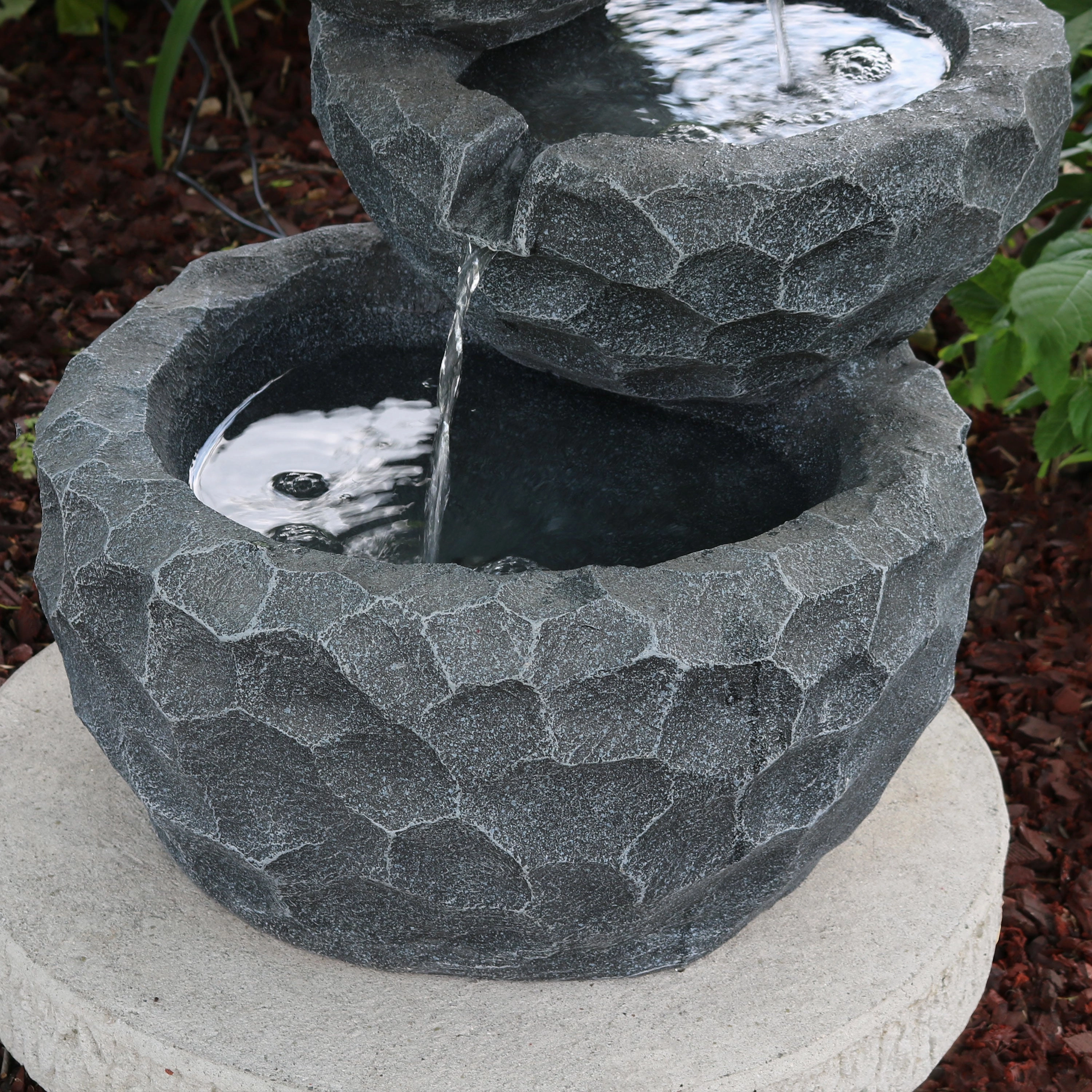 Sunnydaze 3-Tier Chiseled Basin Solar Powered Fountain for Garden, Patio, Yard or Balcony - Polyresin