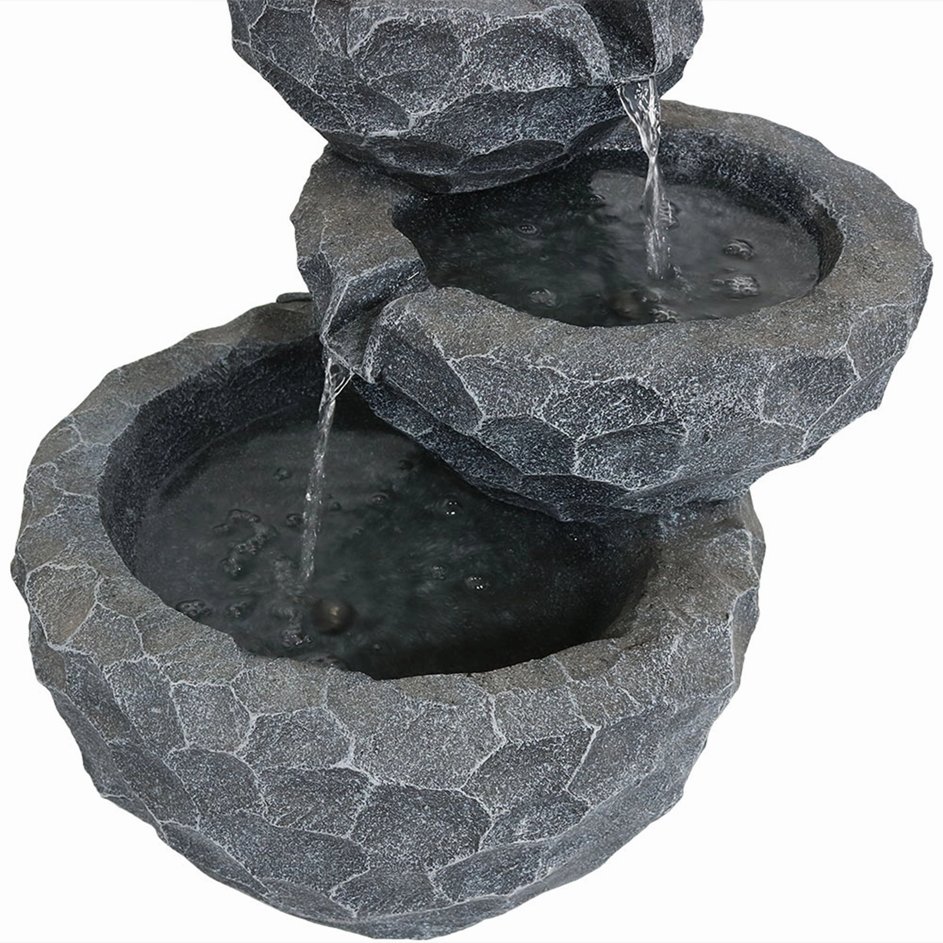 Sunnydaze 3-Tier Chiseled Basin Solar Powered Fountain for Garden, Patio, Yard or Balcony - Polyresin