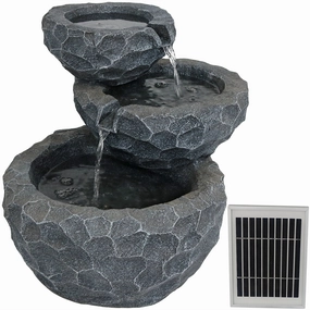 Sunnydaze 3-Tier Chiseled Basin Solar Powered Fountain for Garden, Patio, Yard or Balcony - Polyresinoutdoor garden water fountain