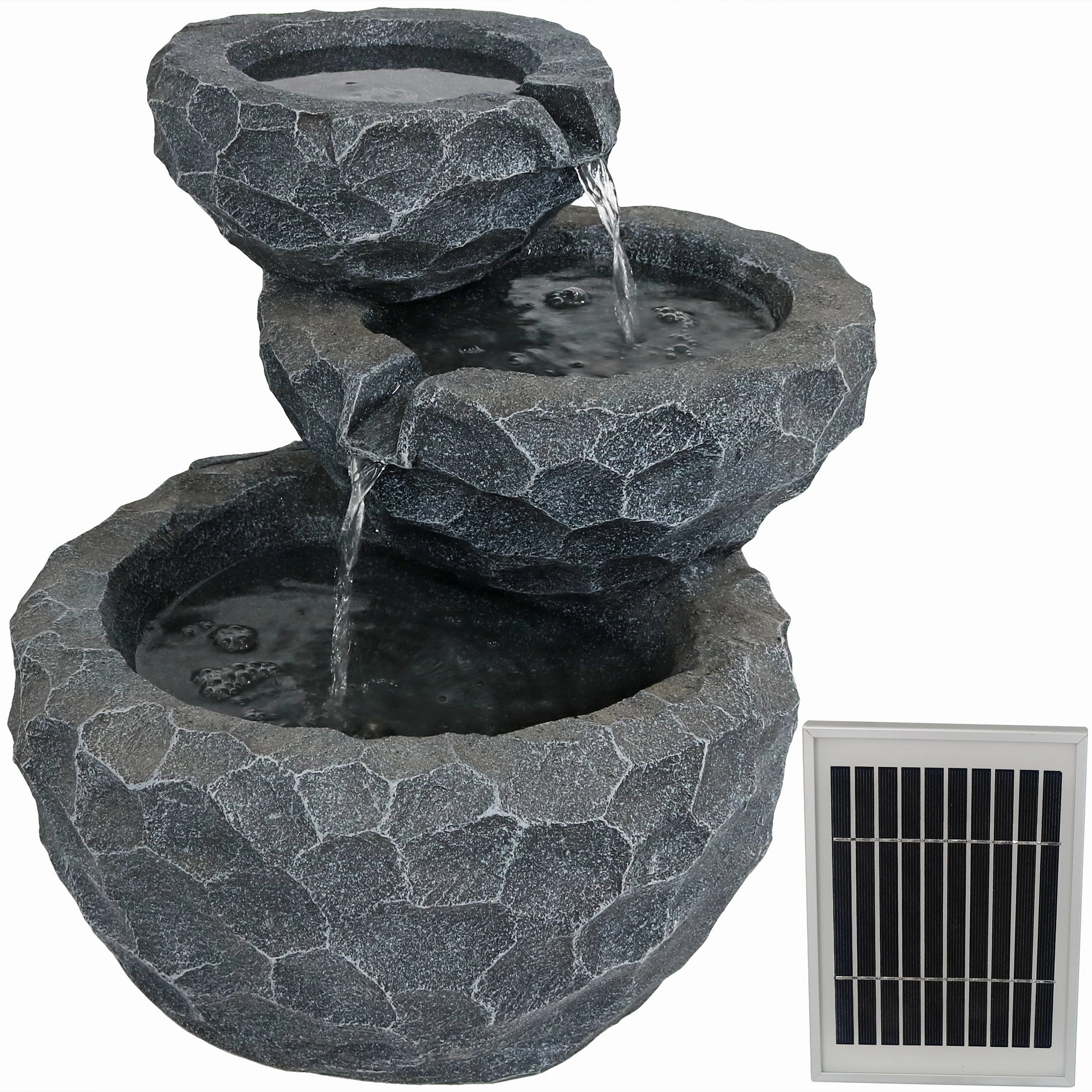 Sunnydaze 3-Tier Chiseled Basin Solar Powered Fountain for Garden, Patio, Yard or Balcony - Polyresinoutdoor garden water fountain