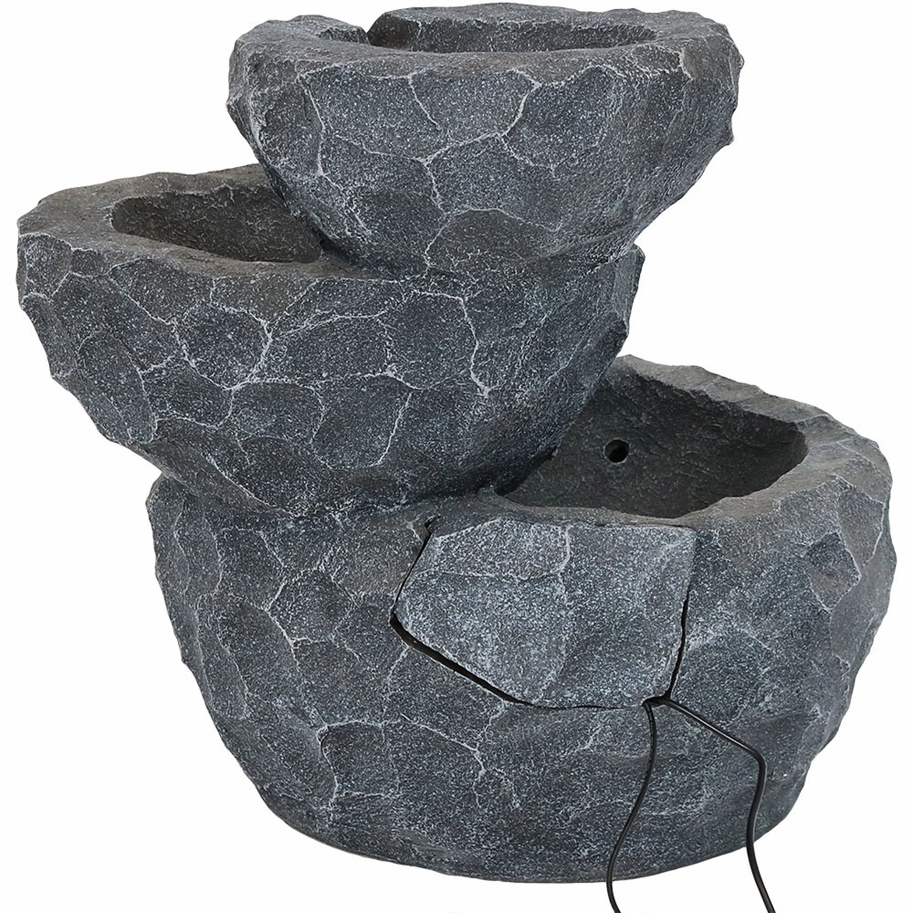 Sunnydaze 3-Tier Chiseled Basin Solar Powered Fountain for Garden, Patio, Yard or Balcony - Polyresin