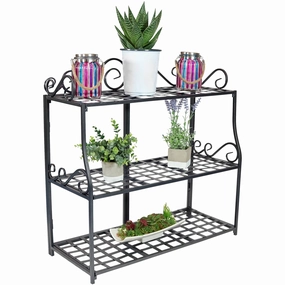 Sunnydaze 3-Tier Metal Iron Plant Stand with Decorative Scroll Design decorative outdoor planter box designs