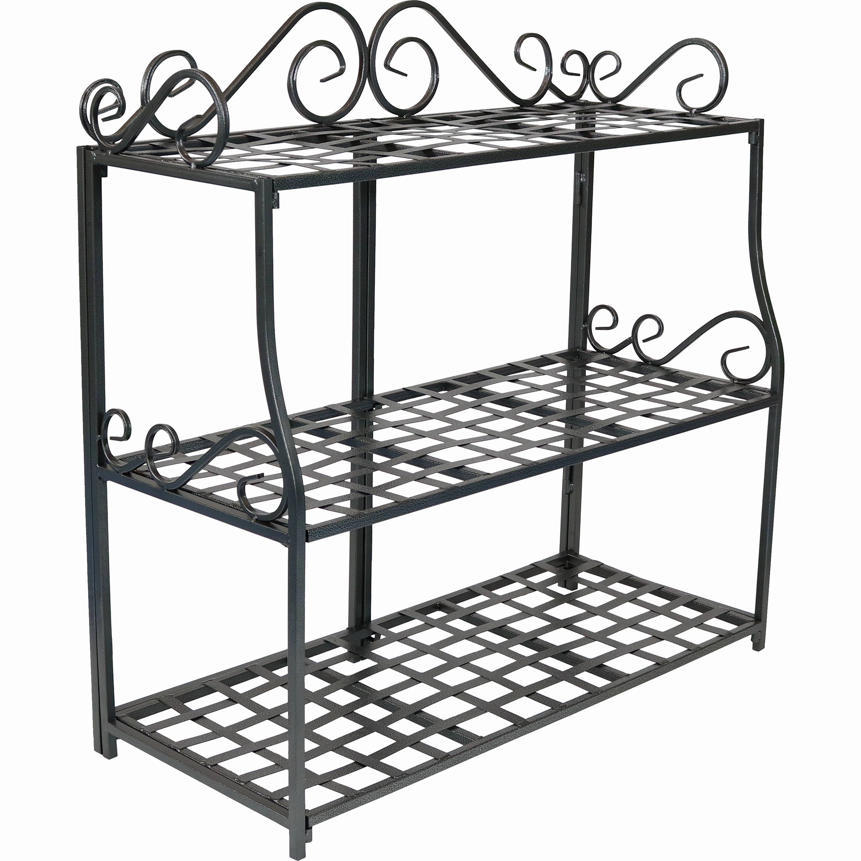 Sunnydaze 3-Tier Metal Iron Plant Stand with Decorative Scroll Design