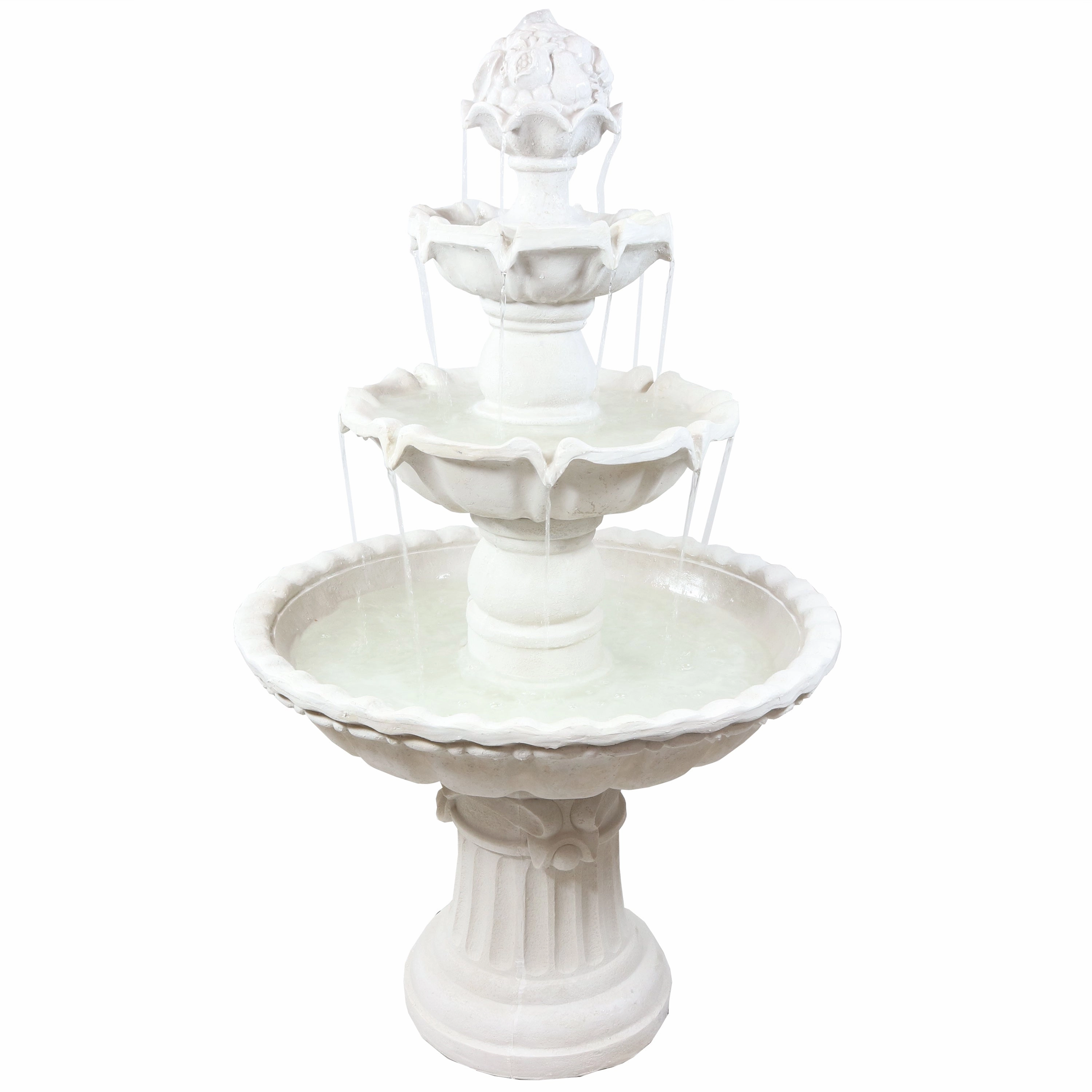 Sunnydaze 3-Tier Outdoor Water Fountain with Fruit Top - White - 52" Houtdoor garden water fountain