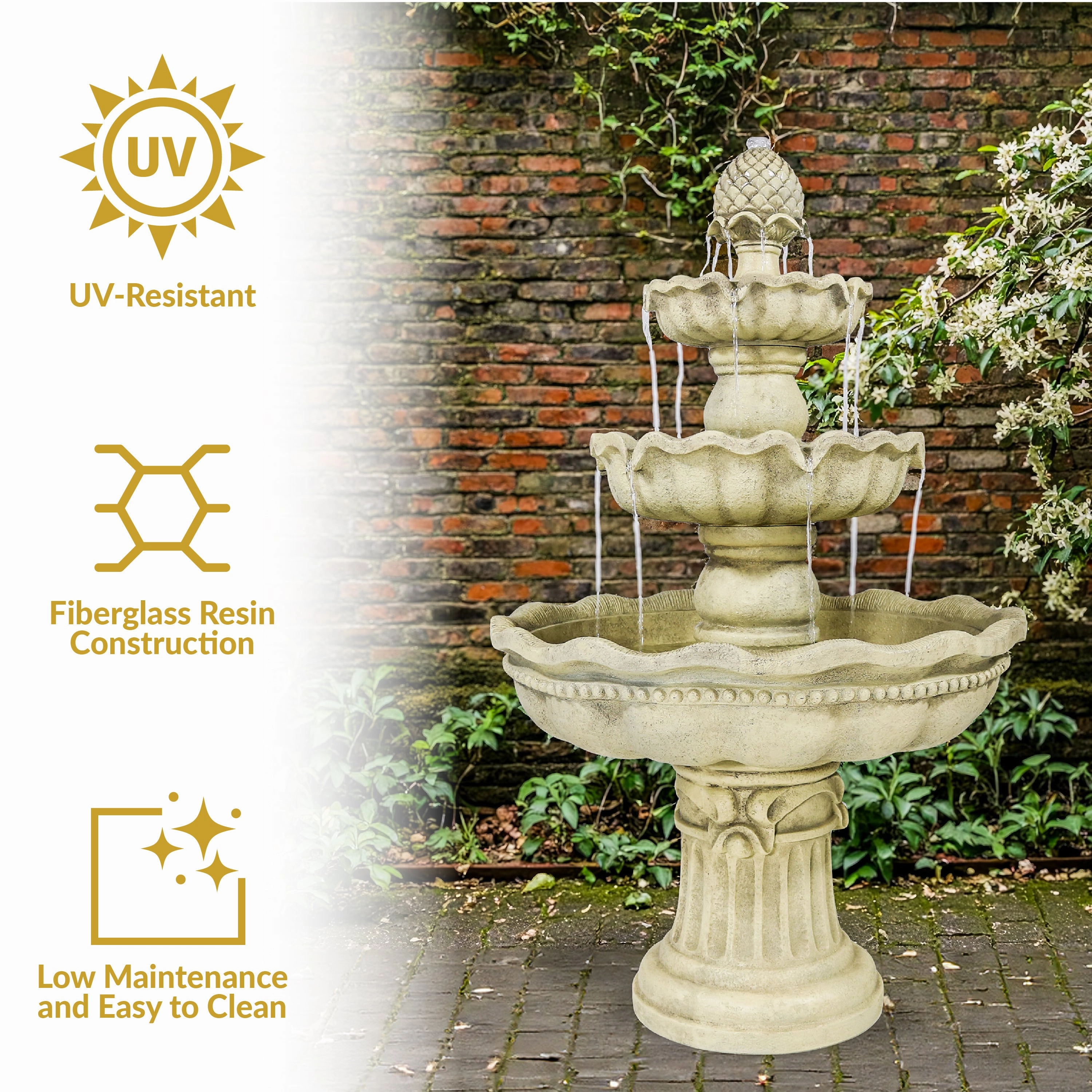 Sunnydaze 3-Tier Pineapple Garden Fountain - White - 51" H