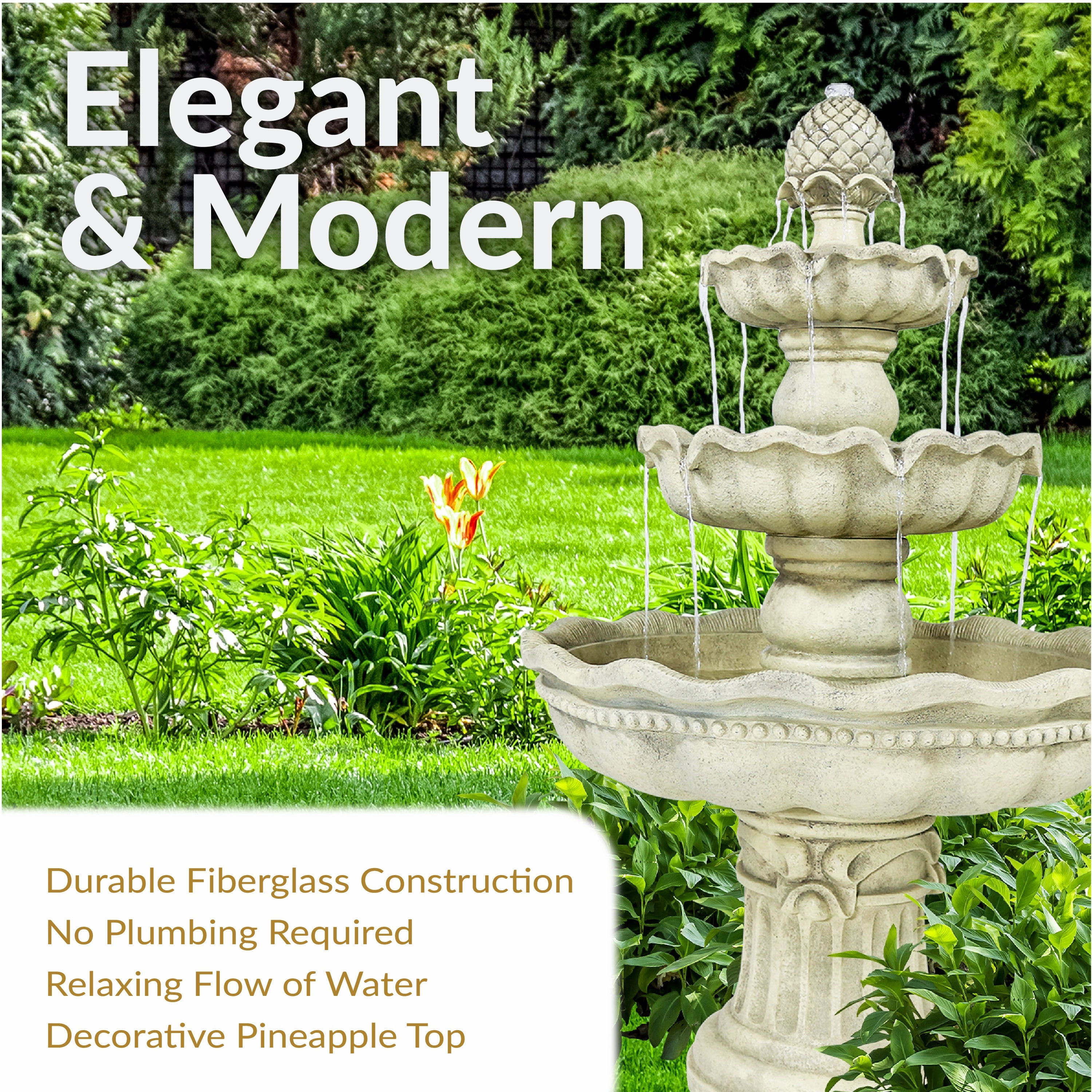 Sunnydaze 3-Tier Pineapple Garden Fountain - White - 51" H