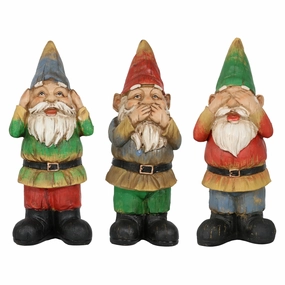Sunnydaze 3 Wise Gnomes, Hear No Evil, Speak No Evil, See No Evil Setoutdoor garden decorative ornaments