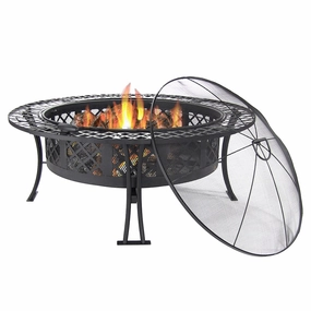 Sunnydaze 40" Diamond Weave Large Steel Fire Pit with Spark Screenportable outdoor fire pit with lid