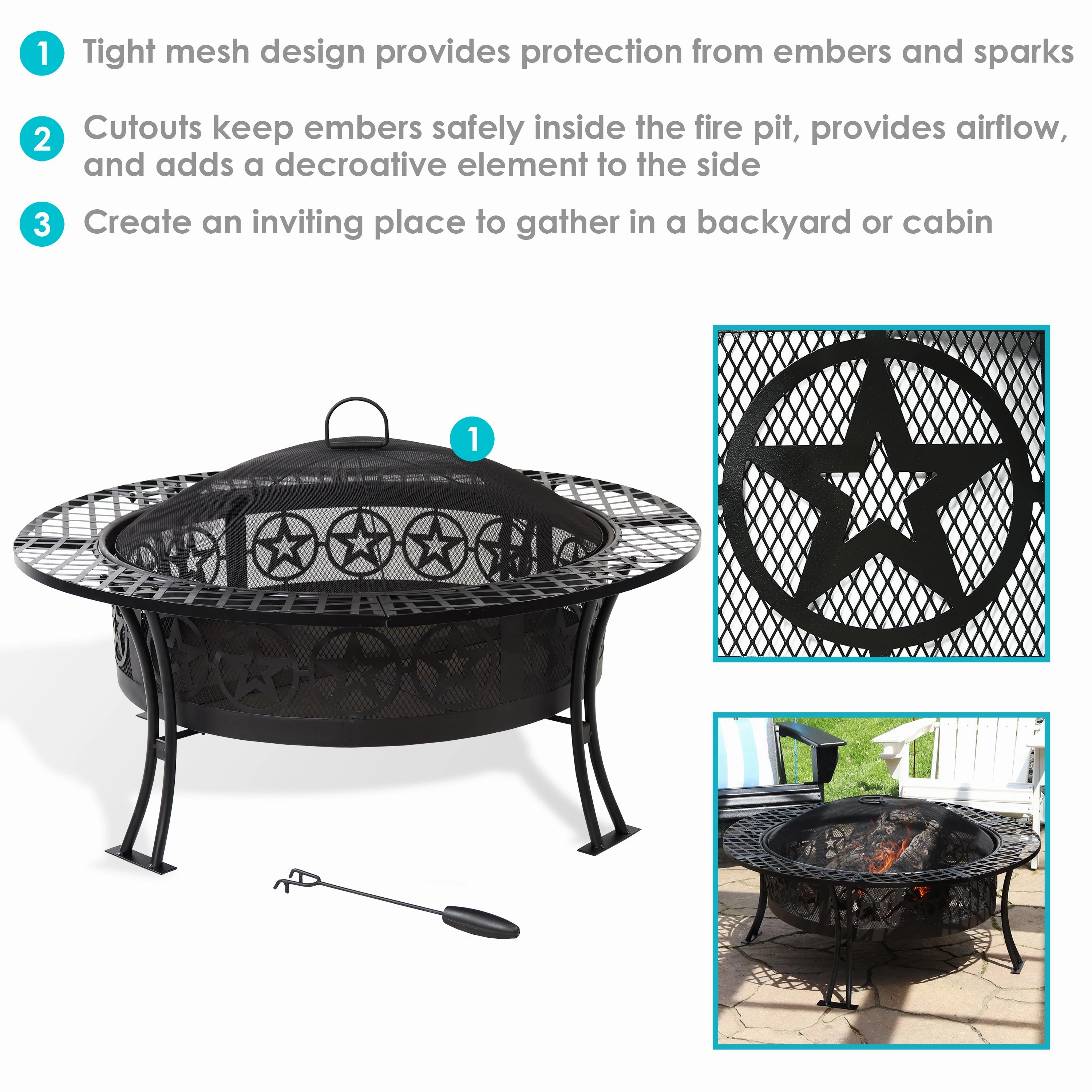 Sunnydaze 40" Four Star Large Fire Pit Table with Spark Screen