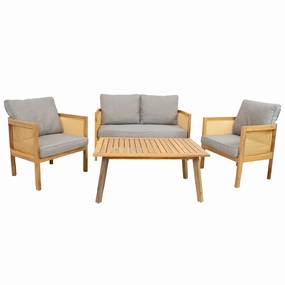 Sunnydaze 4-Piece Wood Patio Conversation Set  Wood Lounge Furnitureoutdoor patio furniture set