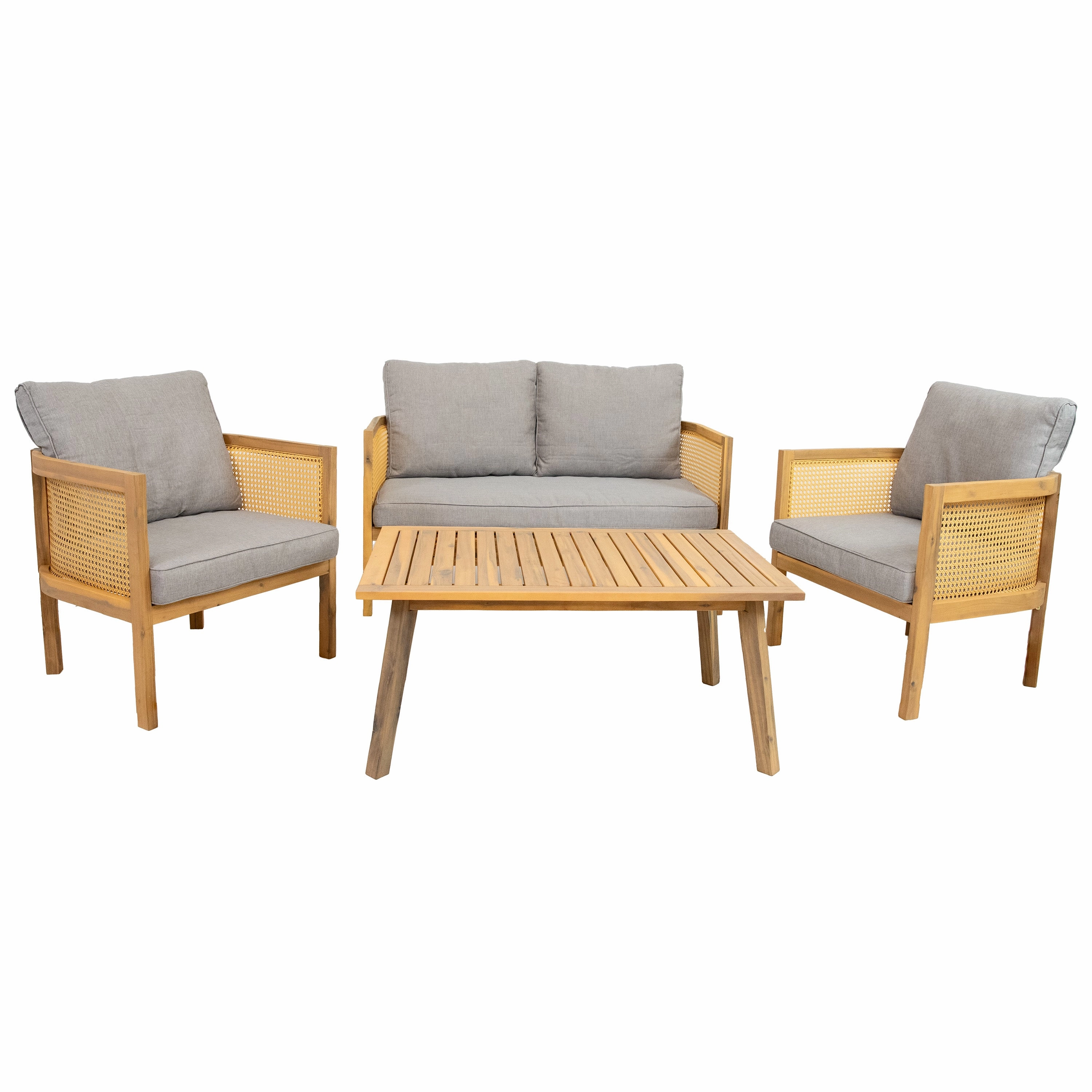 Sunnydaze 4-Piece Wood Patio Conversation Set  Wood Lounge Furnitureoutdoor patio furniture set