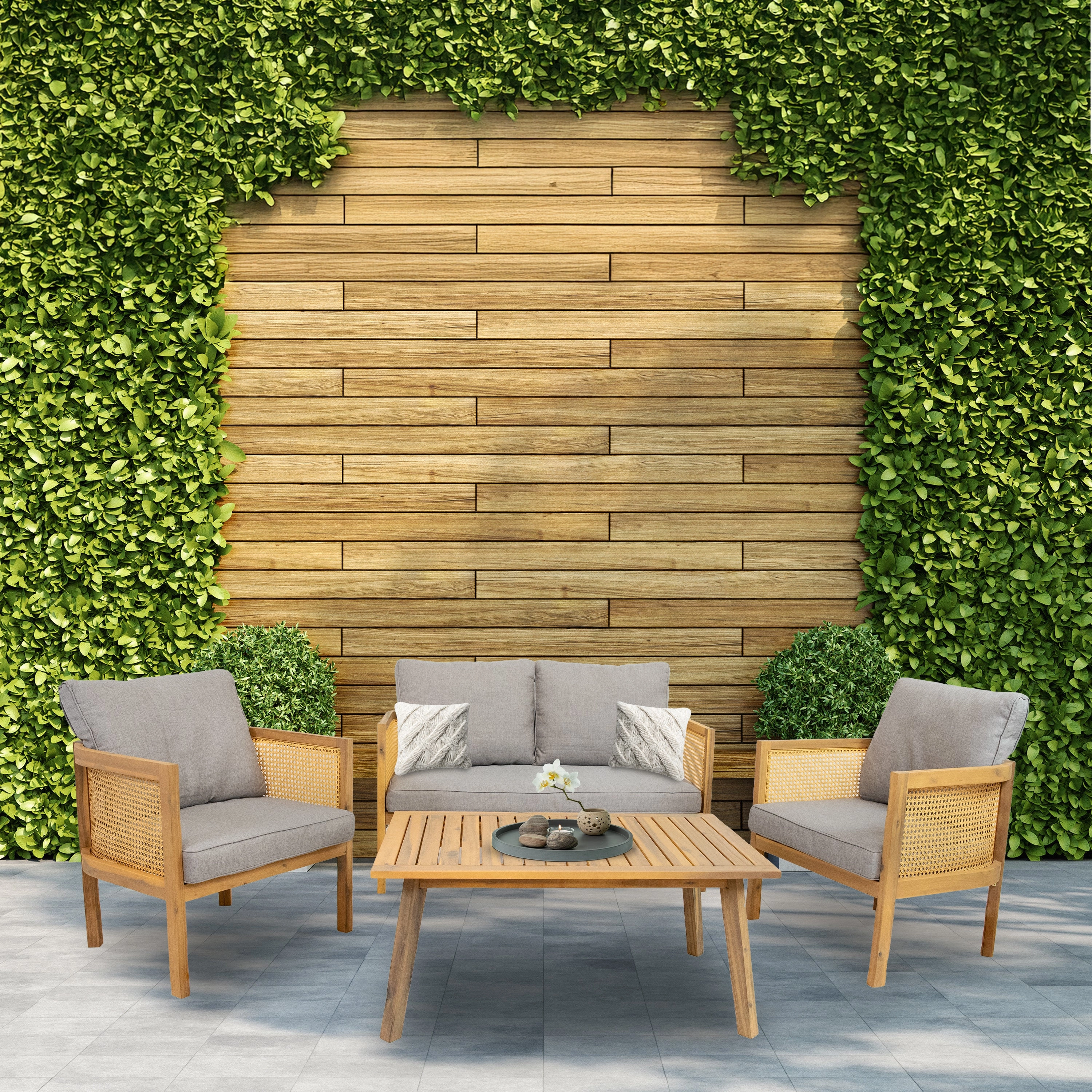 Sunnydaze 4-Piece Wood Patio Conversation Set  Wood Lounge Furniture