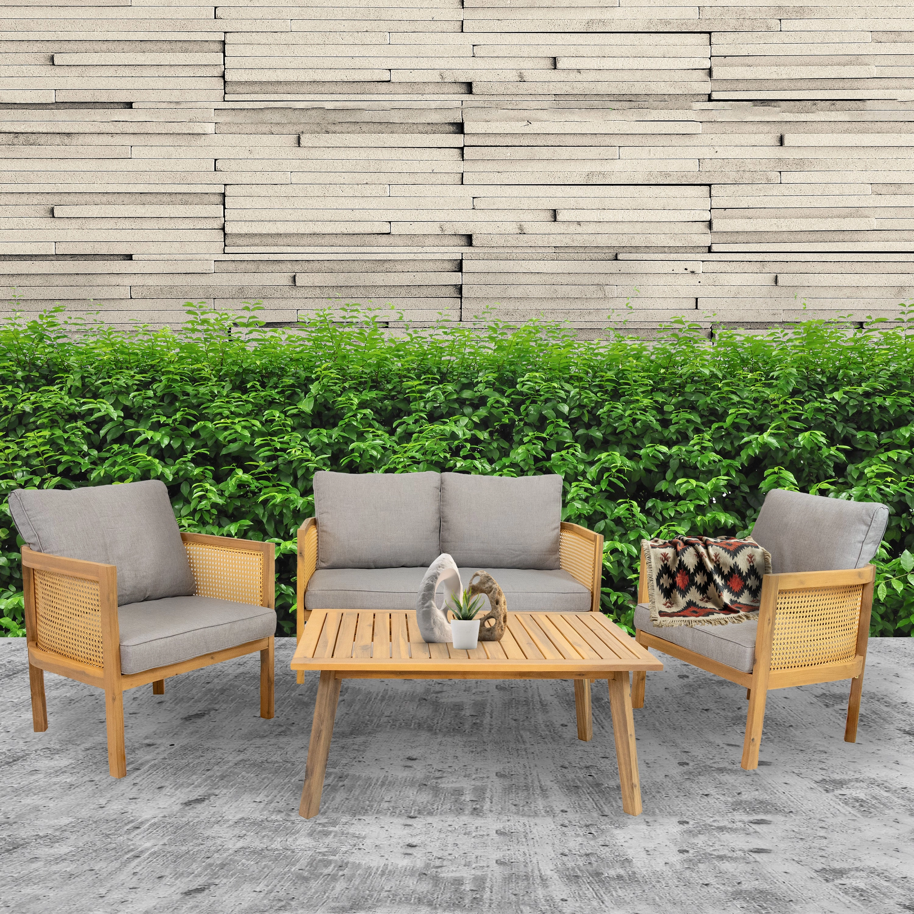 Sunnydaze 4-Piece Wood Patio Conversation Set  Wood Lounge Furniture