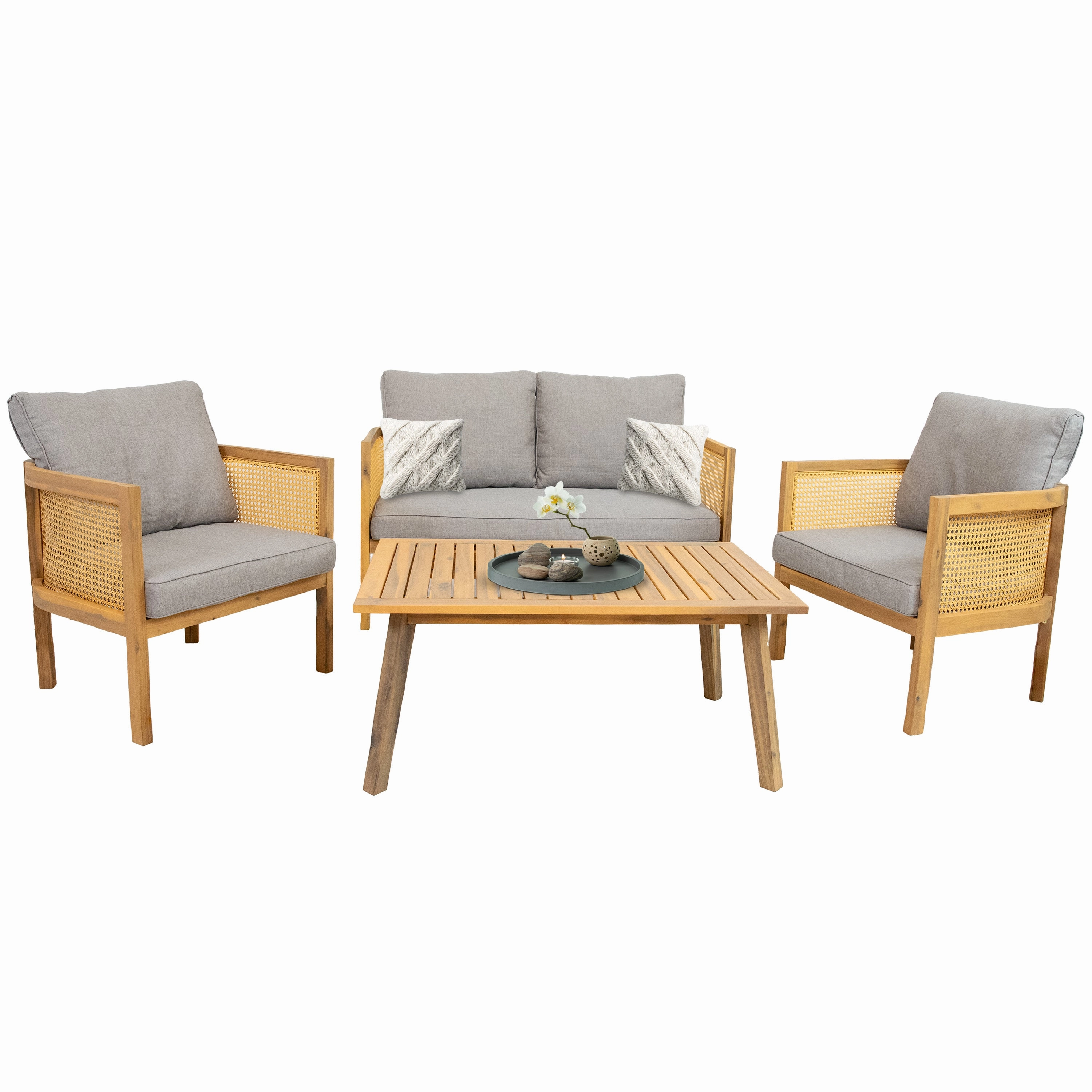 Sunnydaze 4-Piece Wood Patio Conversation Set  Wood Lounge Furniture