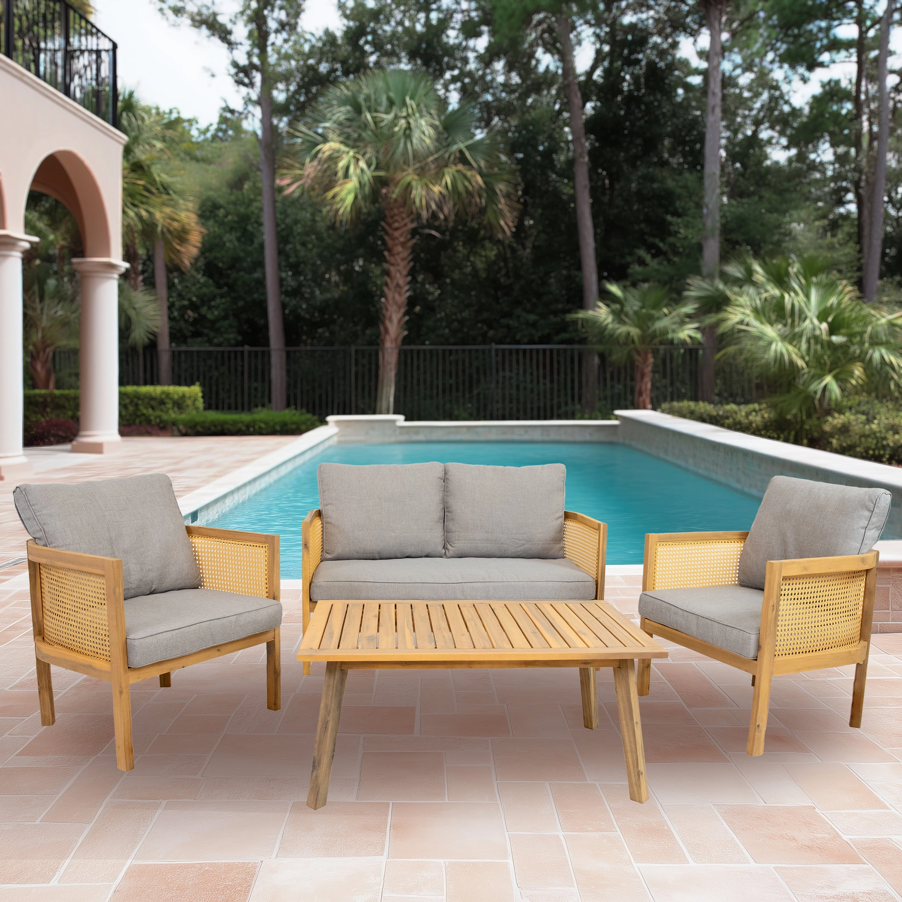 Sunnydaze 4-Piece Wood Patio Conversation Set  Wood Lounge Furniture