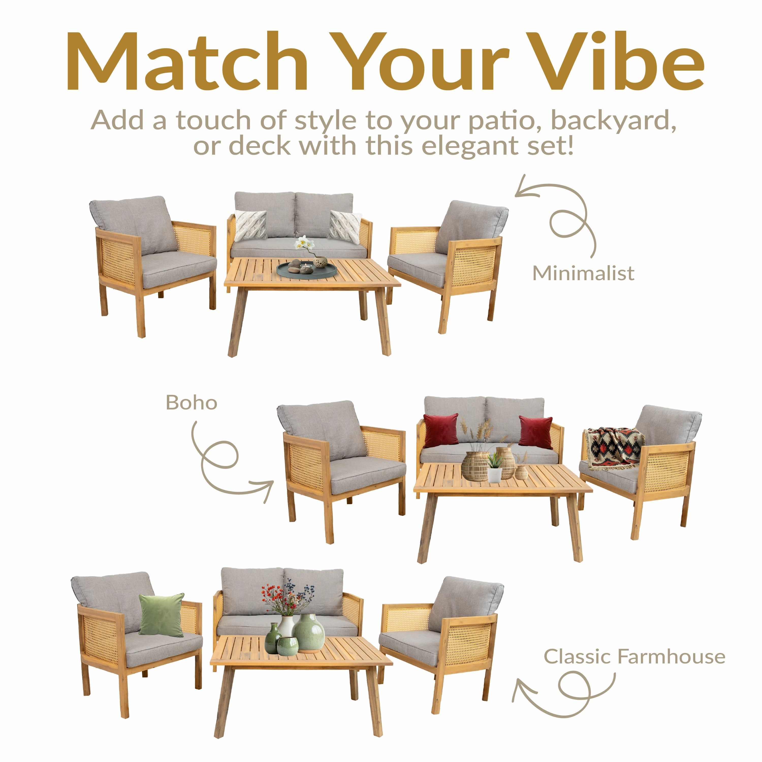 Sunnydaze 4-Piece Wood Patio Conversation Set  Wood Lounge Furniture