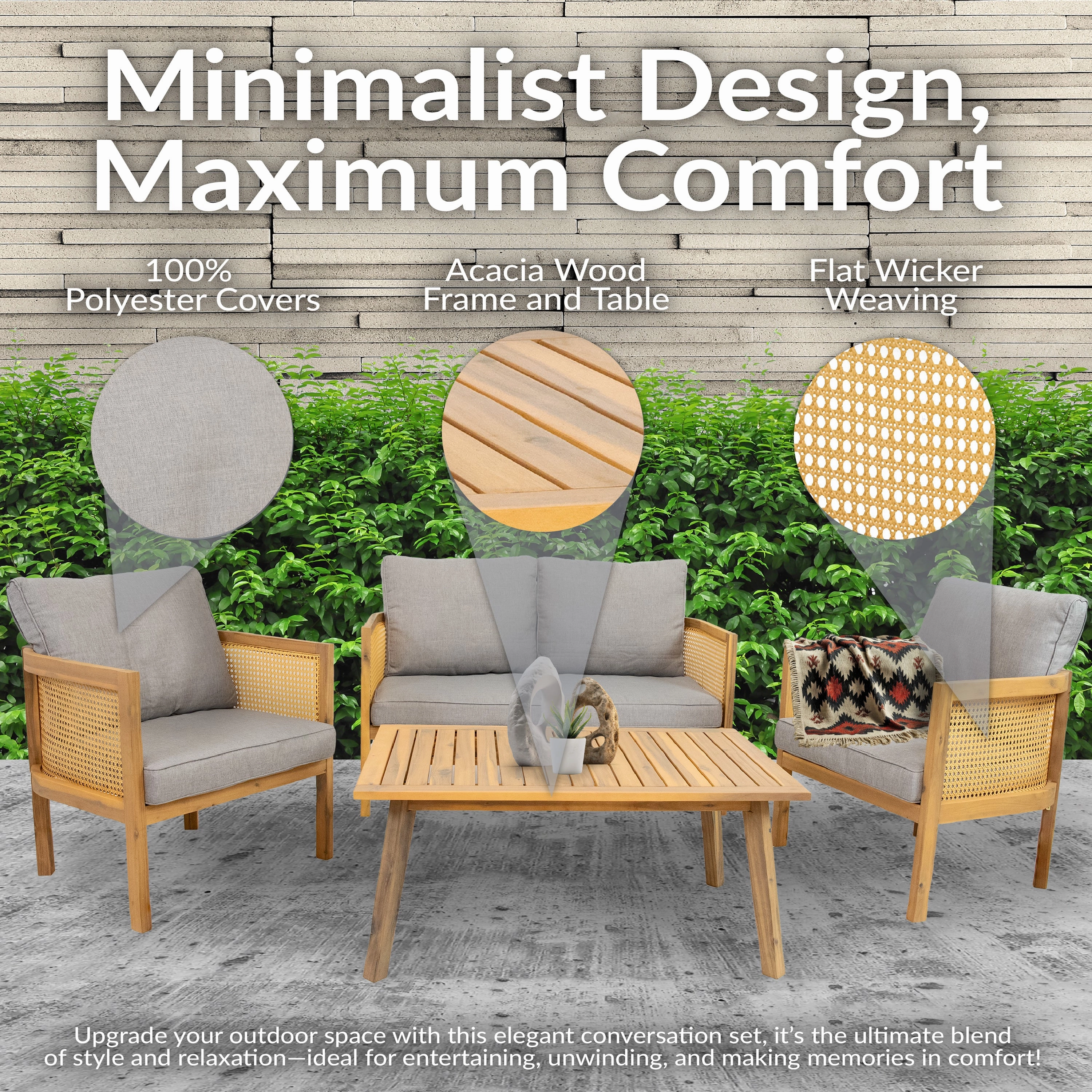 Sunnydaze 4-Piece Wood Patio Conversation Set  Wood Lounge Furniture