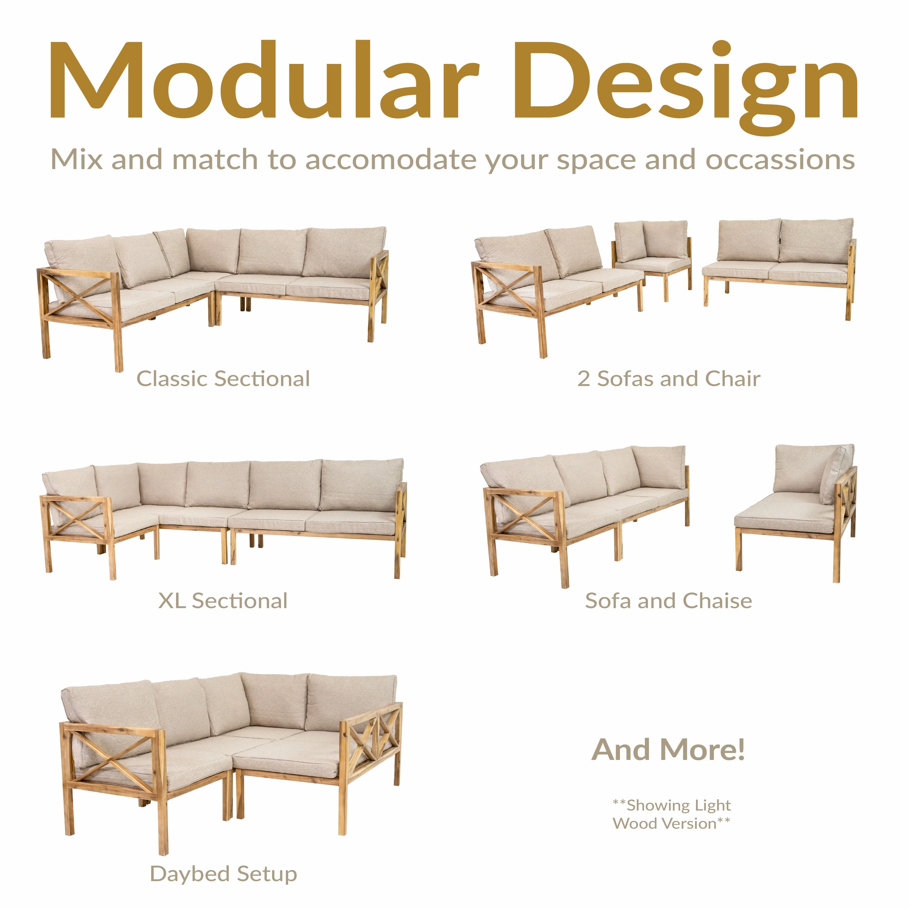 Sunnydaze 4-Piece Wood Patio Furniture Set  L-Shaped Outdoor Sofa Set