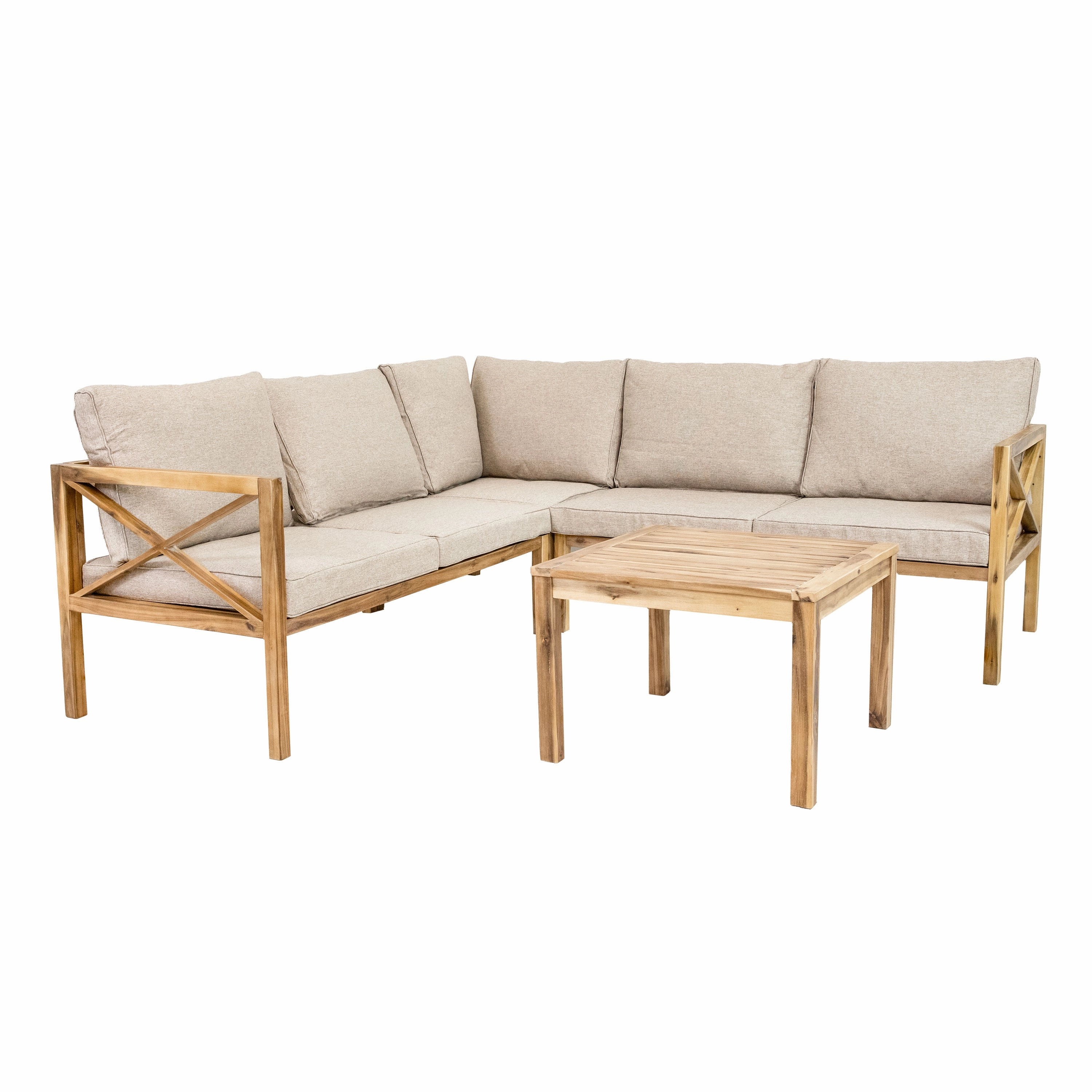 Sunnydaze 4-Piece Wood Patio Furniture Set  L-Shaped Outdoor Sofa Set
