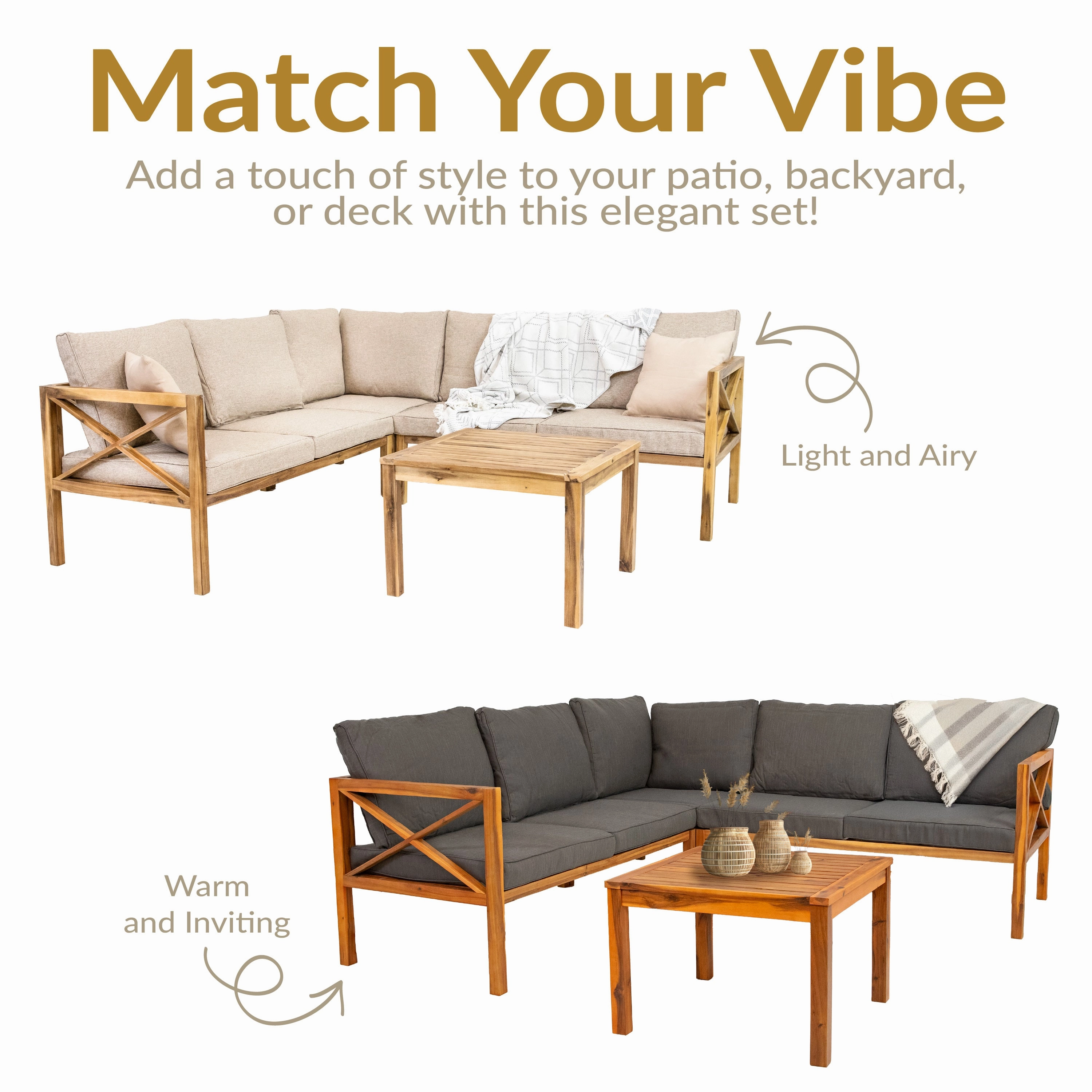 Sunnydaze 4-Piece Wood Patio Furniture Set  L-Shaped Outdoor Sofa Set