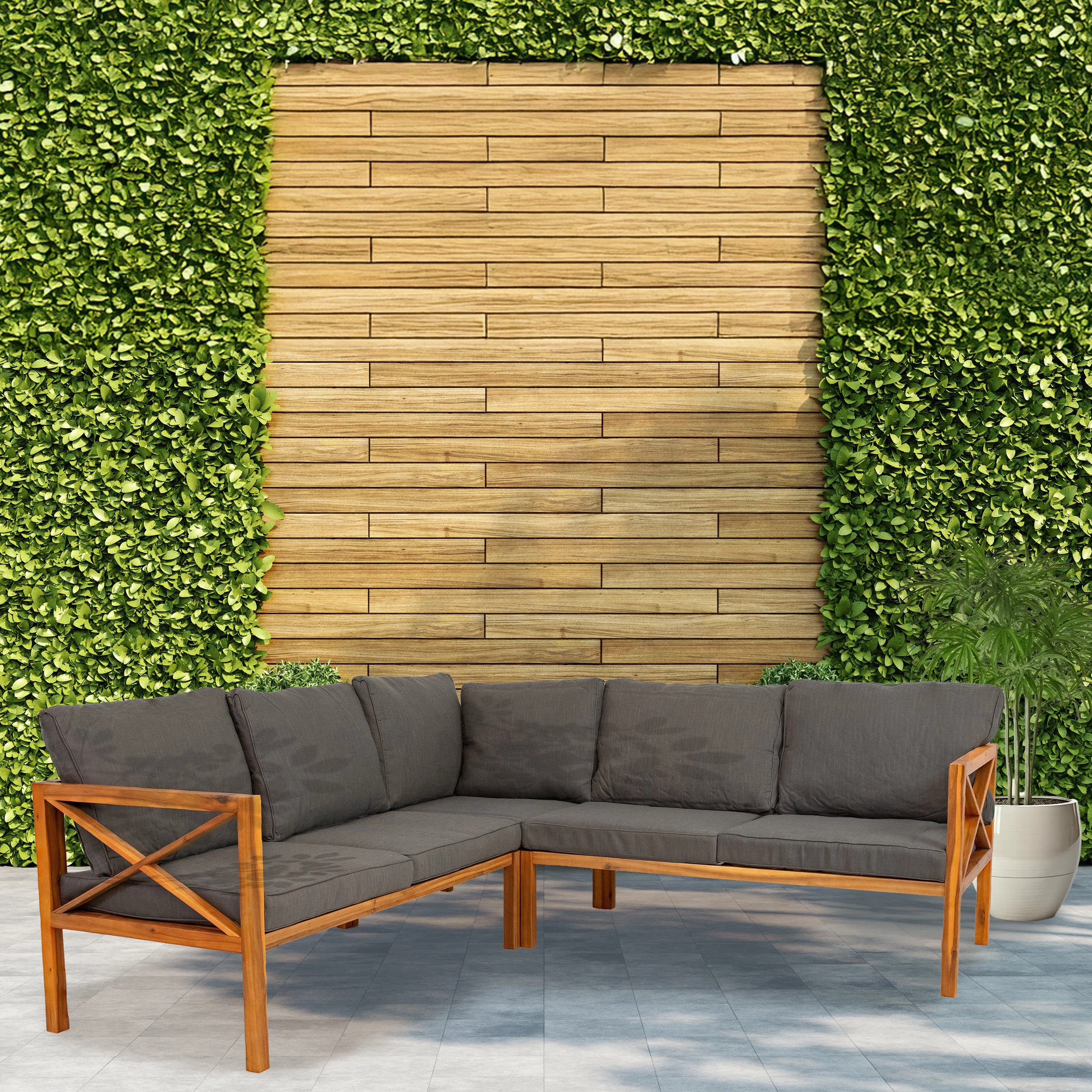Sunnydaze 4-Piece Wood Patio Furniture Set  L-Shaped Outdoor Sofa Set