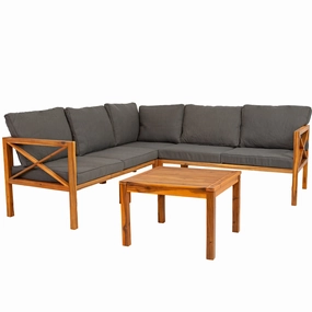 Sunnydaze 4-Piece Wood Patio Furniture Set  L-Shaped Outdoor Sofa Setoutdoor patio furniture set