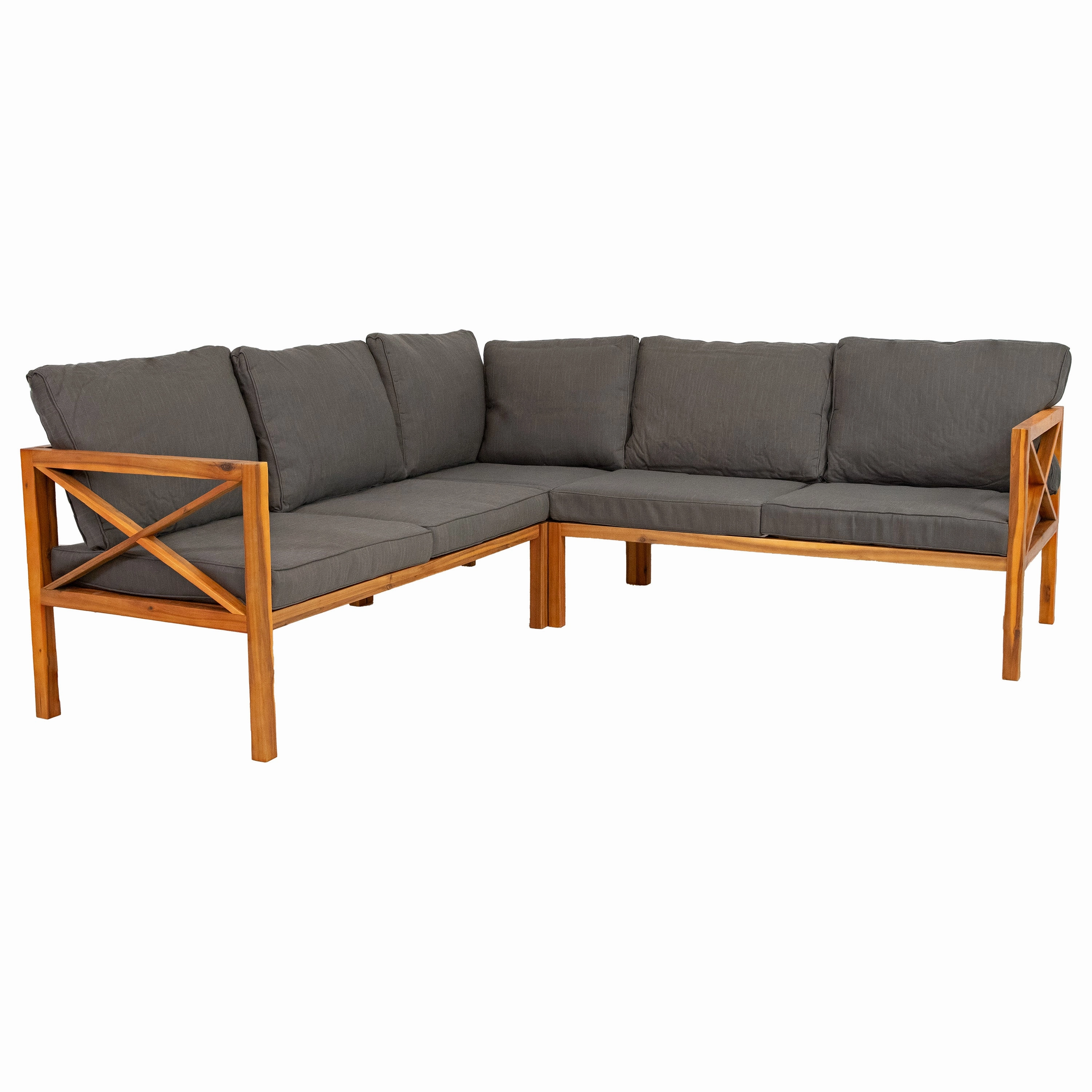 Sunnydaze 4-Piece Wood Patio Furniture Set  L-Shaped Outdoor Sofa Set