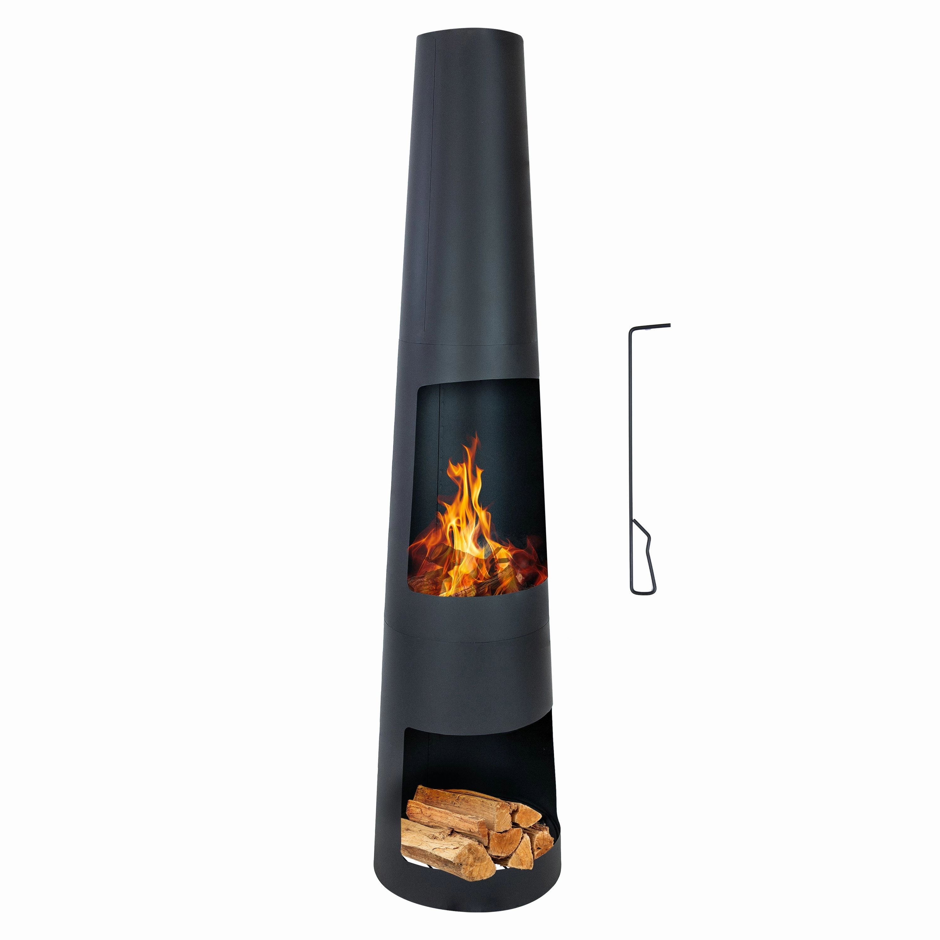 Sunnydaze 59" H Steel Fire Pit Chiminea with Built-In Log Holderportable outdoor fire pit with lid