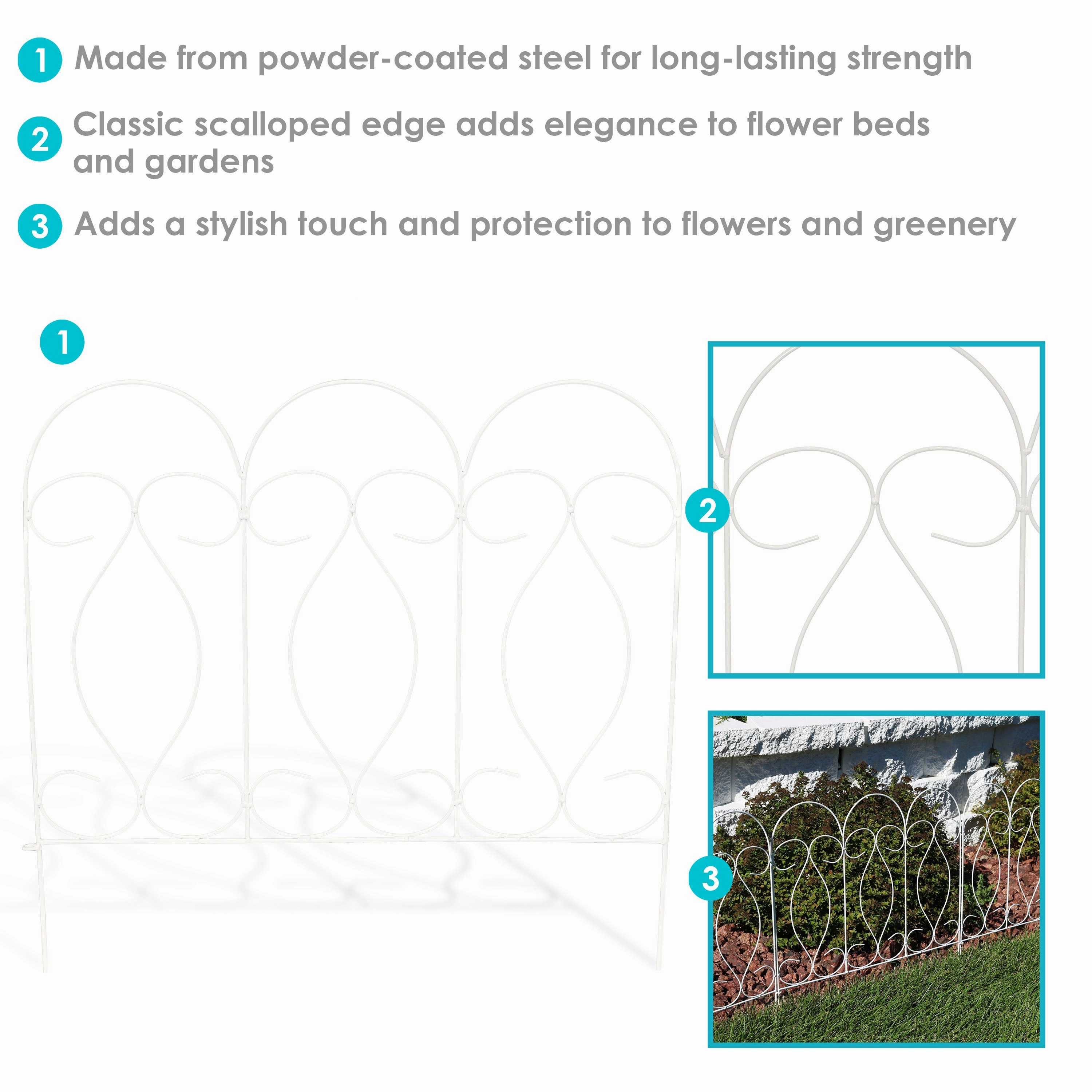 Sunnydaze 5-Piece Traditional Garden Border Fence Set - 10' Overall