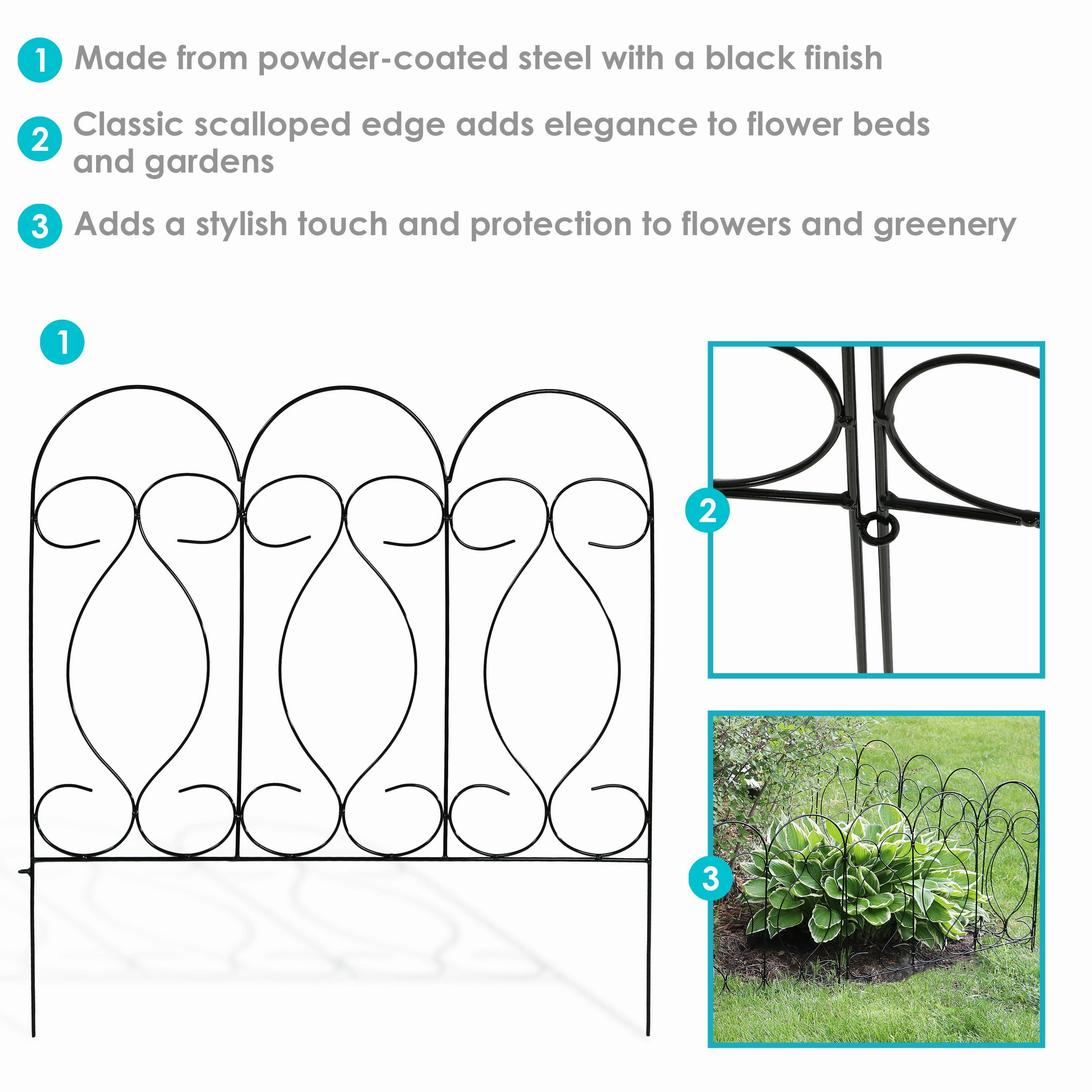 Sunnydaze 5-Piece Traditional Garden Border Fence Set - 10' Overall