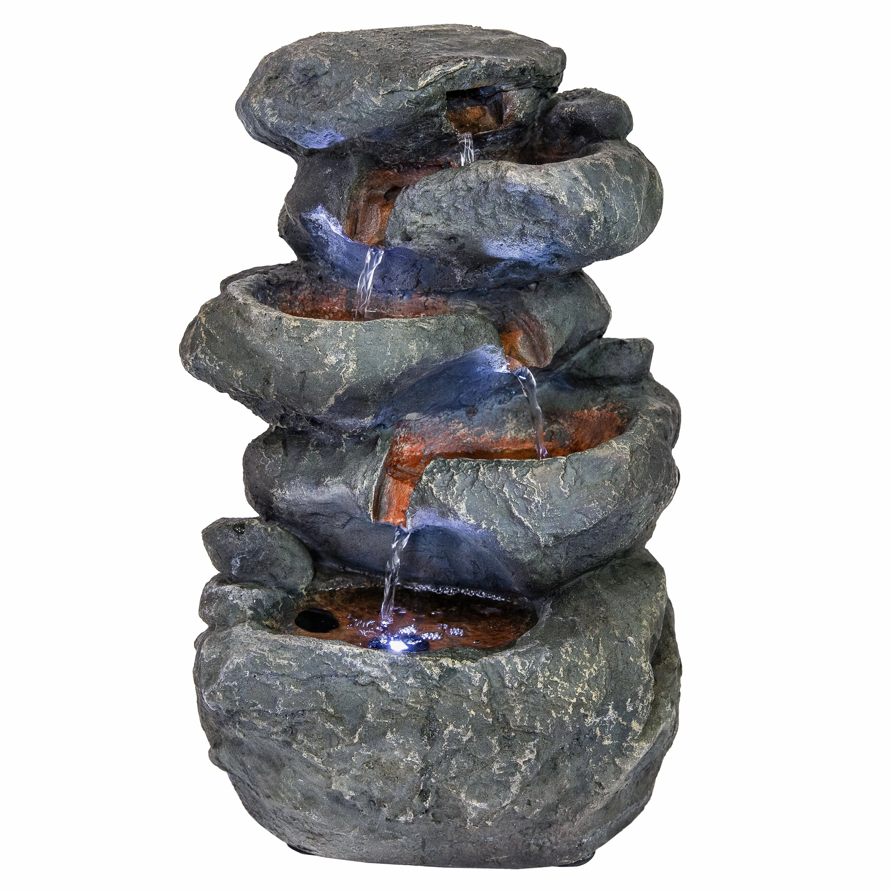 Sunnydaze 6-Tier Stone Falls Indoor Tabletop Fountain with LED Light - 15"