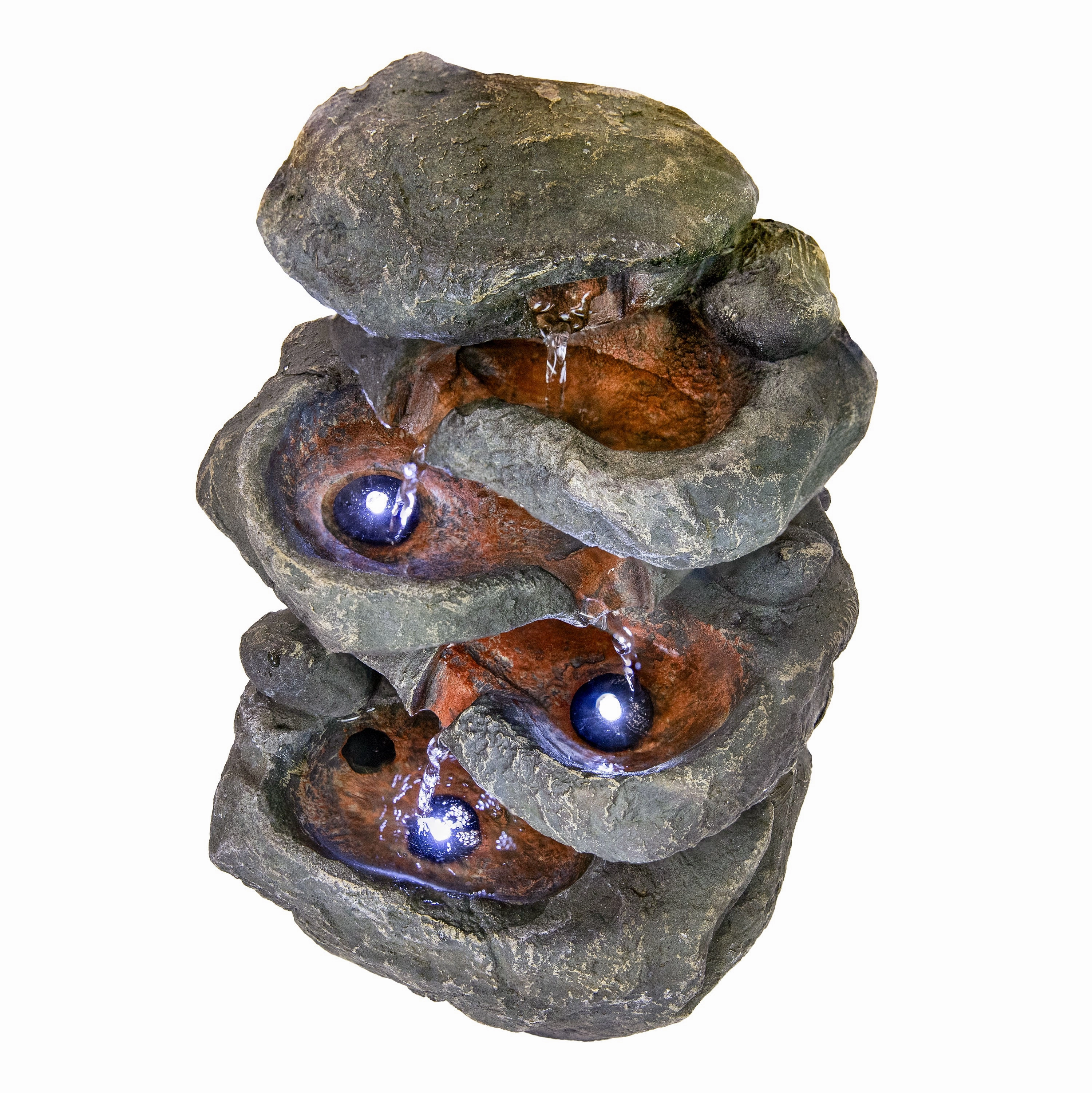 Sunnydaze 6-Tier Stone Falls Indoor Tabletop Fountain with LED Light - 15"