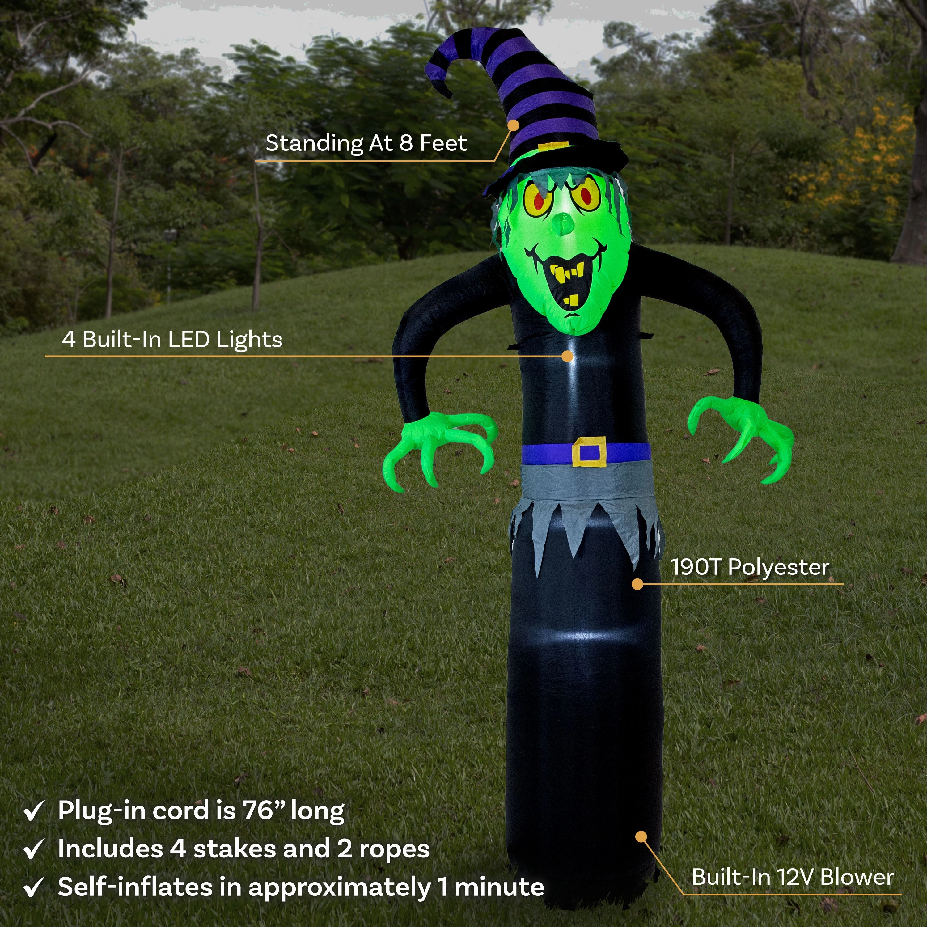 Sunnydaze 8 Winifred the Wicked Witch Inflatable Halloween Decoration