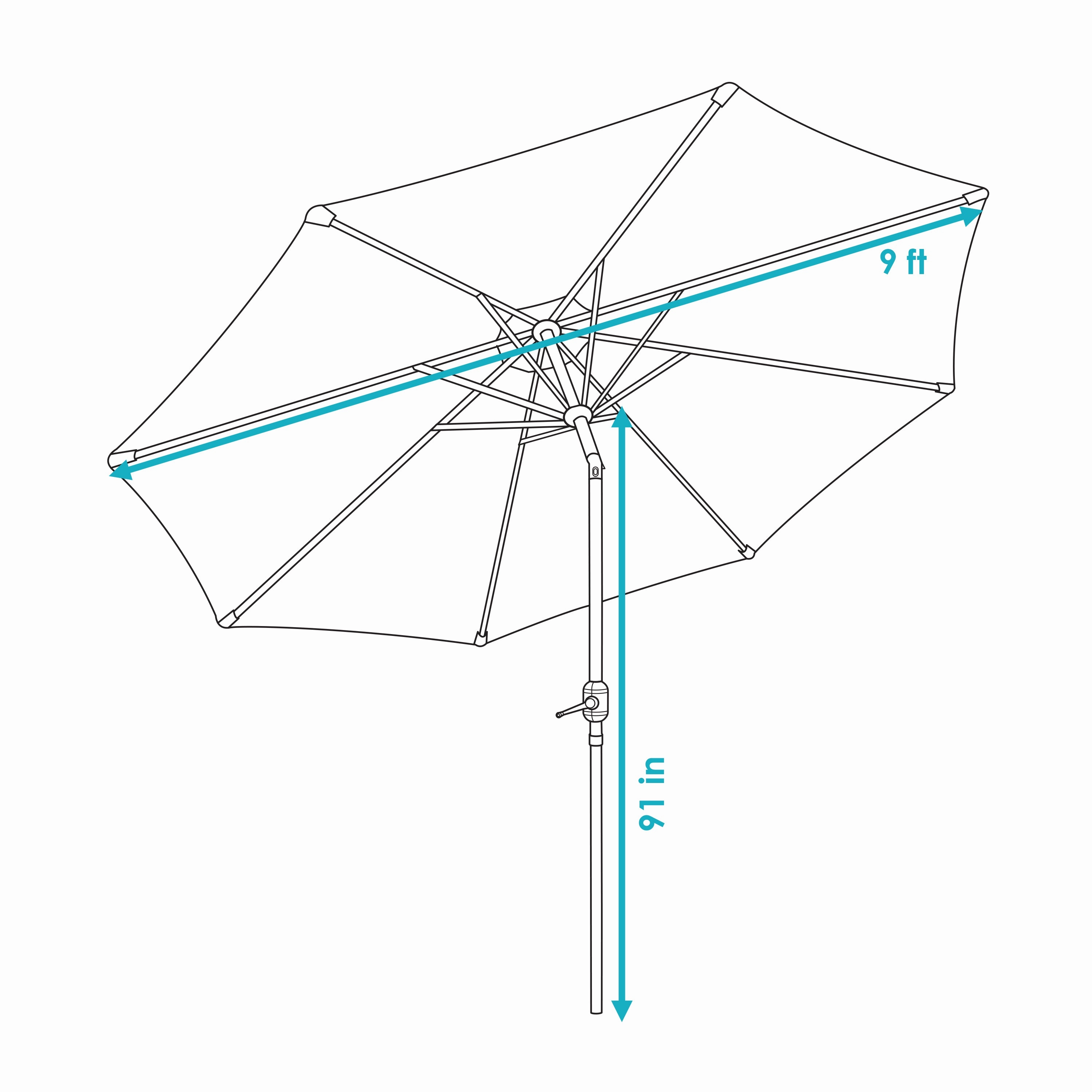 Sunnydaze 9' Striped Patio Umbrella with Push Button Tilt and Crank