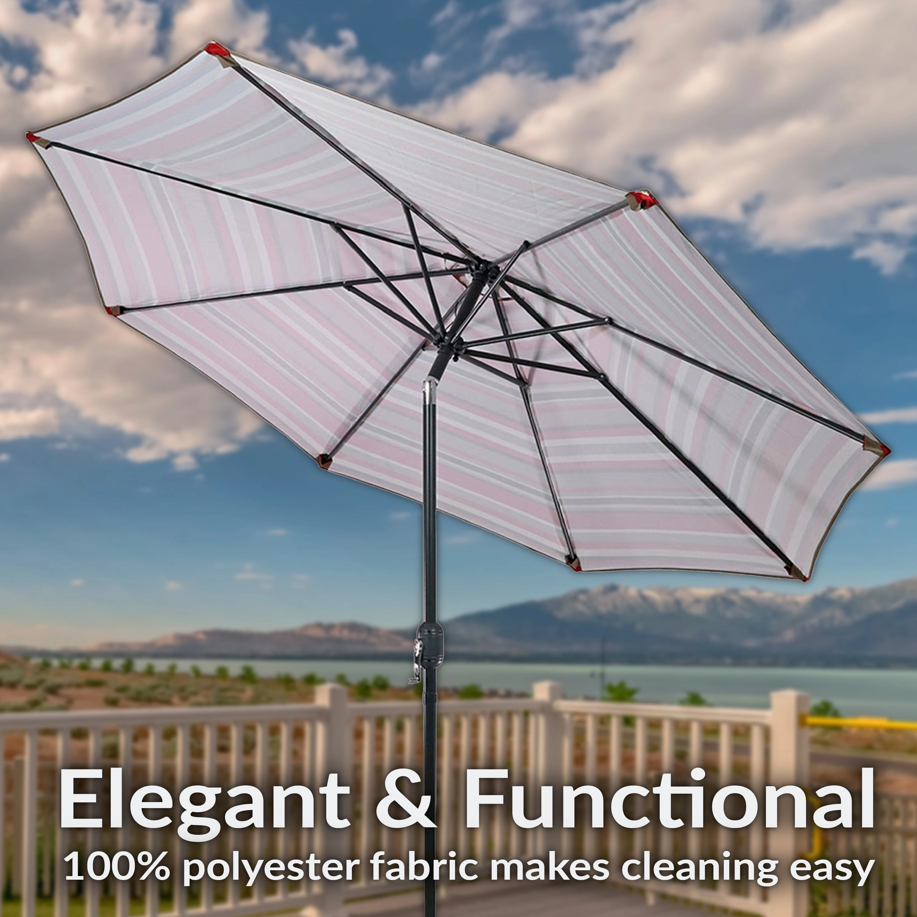 Sunnydaze 9' Striped Patio Umbrella with Push Button Tilt and Crank