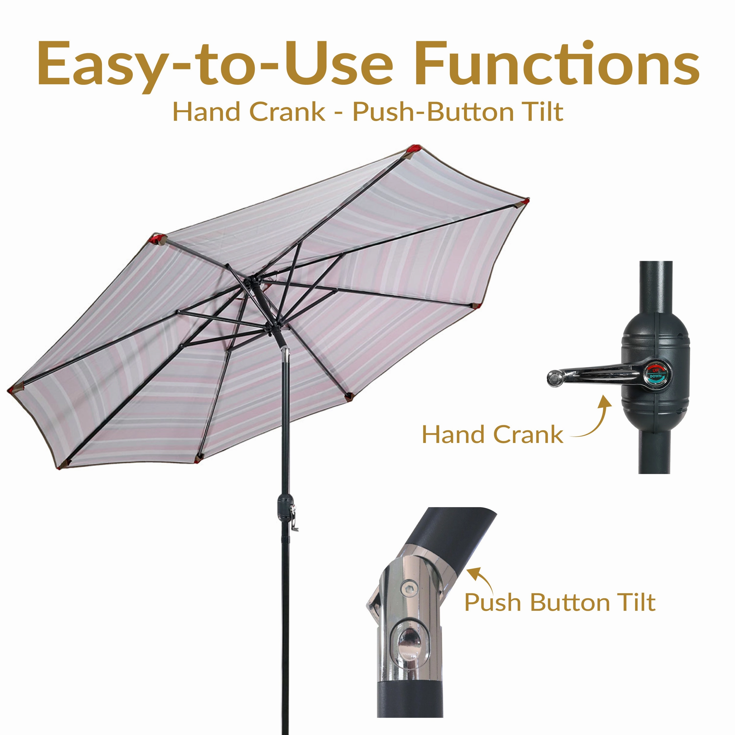 Sunnydaze 9' Striped Patio Umbrella with Push Button Tilt and Crank