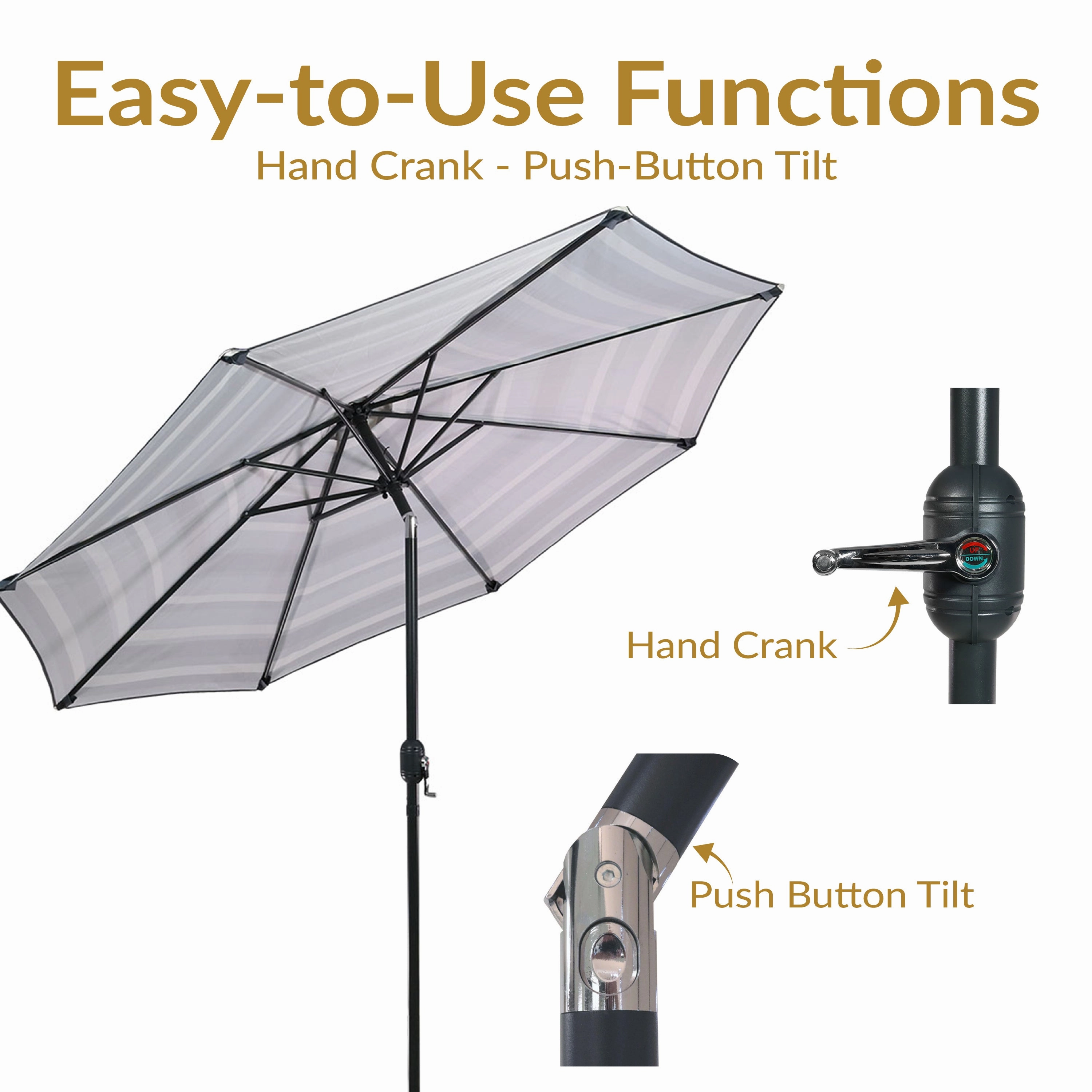 Sunnydaze 9' Striped Patio Umbrella with Push Button Tilt and Crank