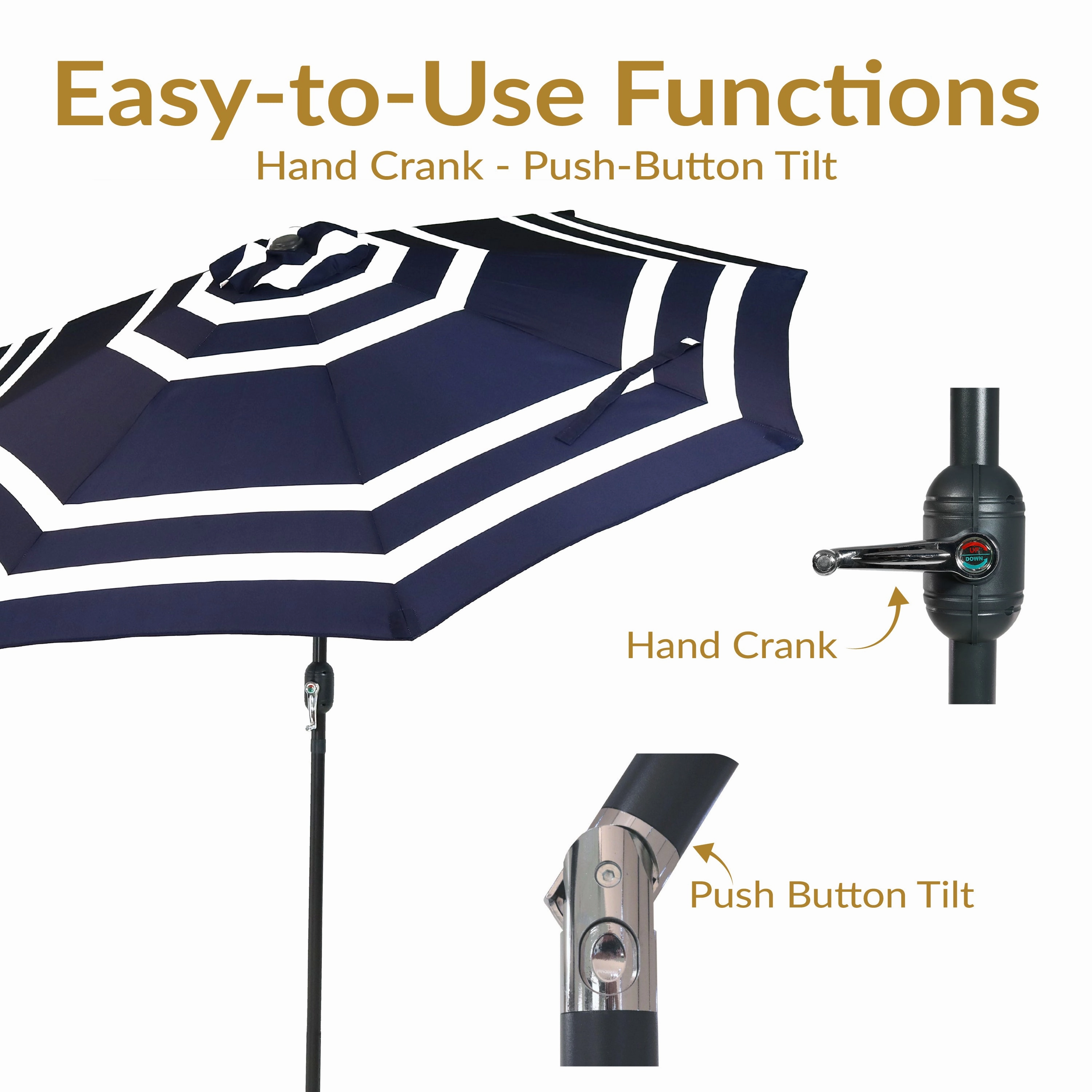 Sunnydaze 9' Striped Patio Umbrella with Push Button Tilt and Crank