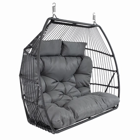 Sunnydaze Andrei Double Hanging Egg Chair with Cushion - Dark Grayegg swing chair for outdoor use