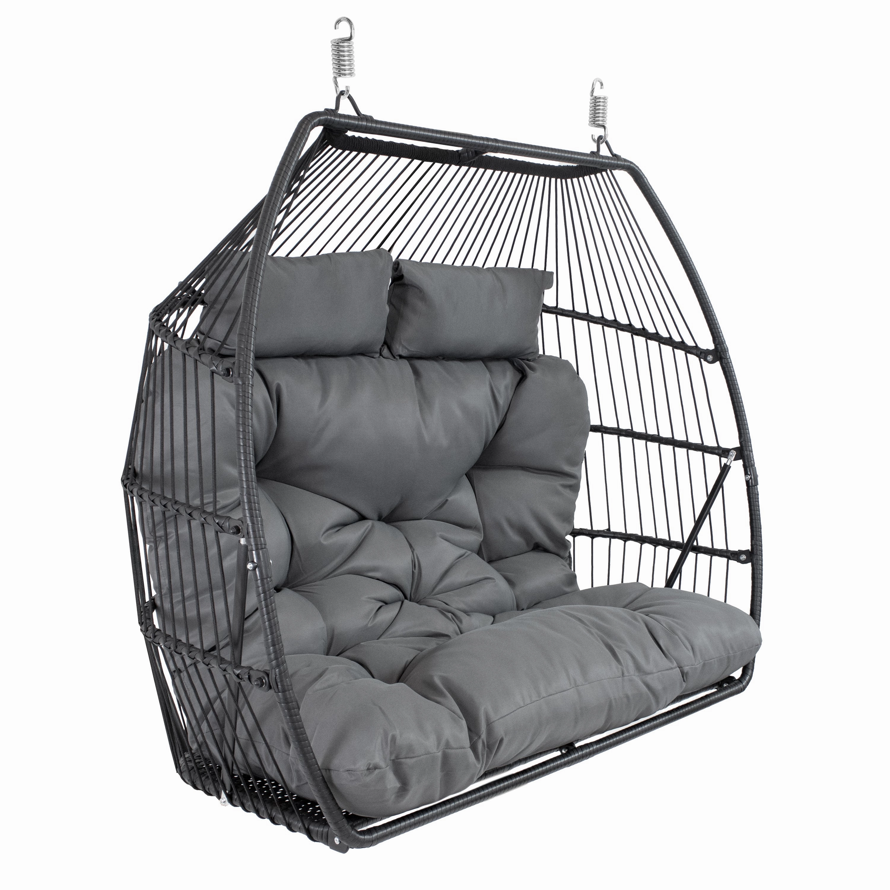 Sunnydaze Andrei Double Hanging Egg Chair with Cushion - Dark Grayegg swing chair for outdoor use
