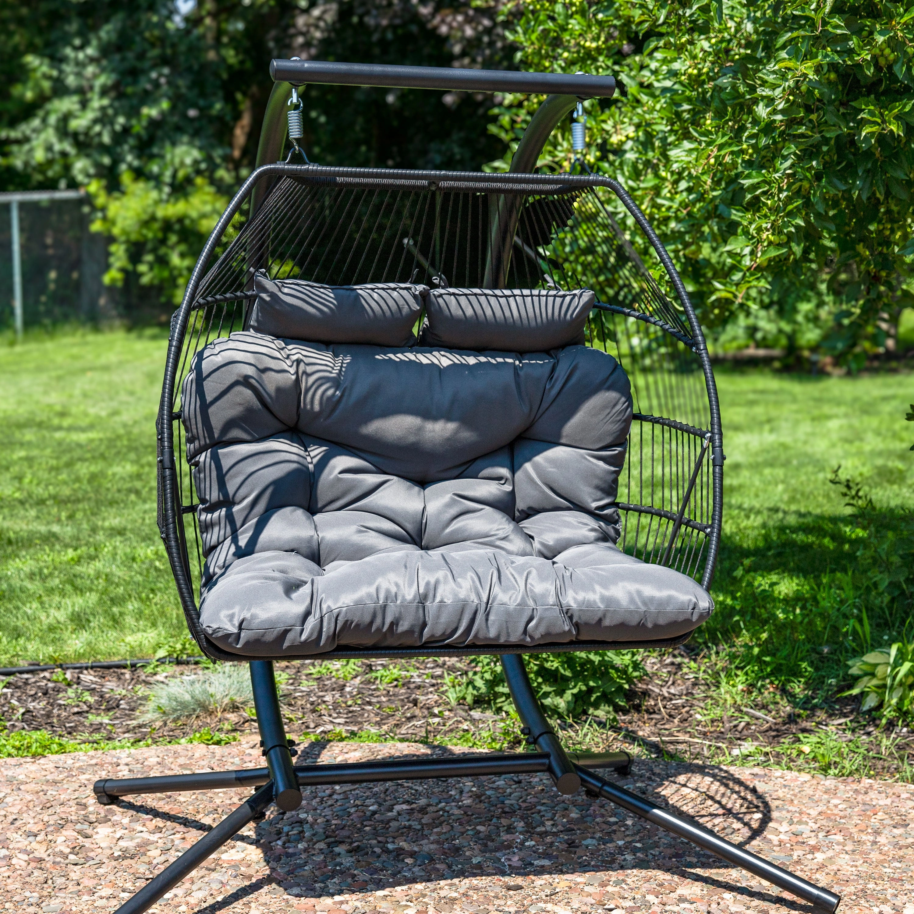 Sunnydaze Andrei Double Hanging Egg Chair with Cushion - Dark Gray